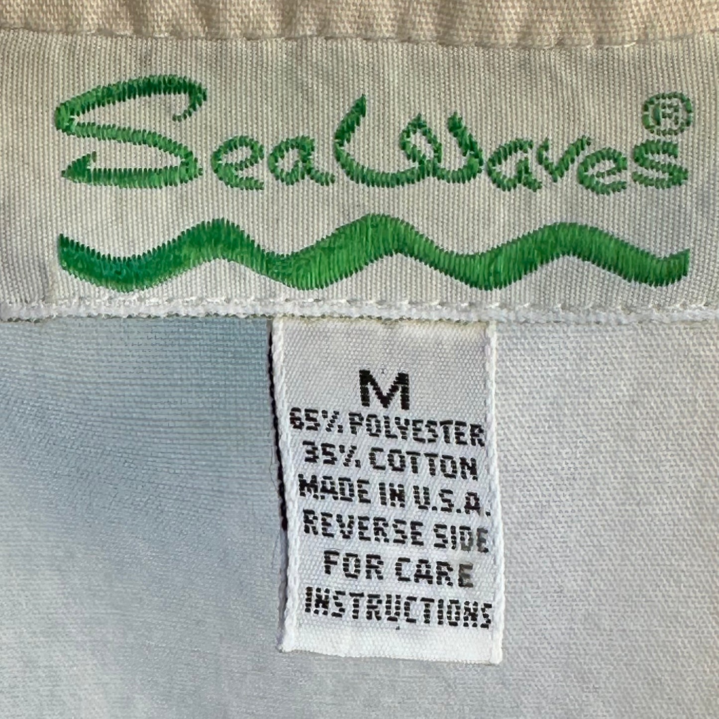 1980s White Swim Cover-Up Button Front Tunic, Sea Waves Size Medium