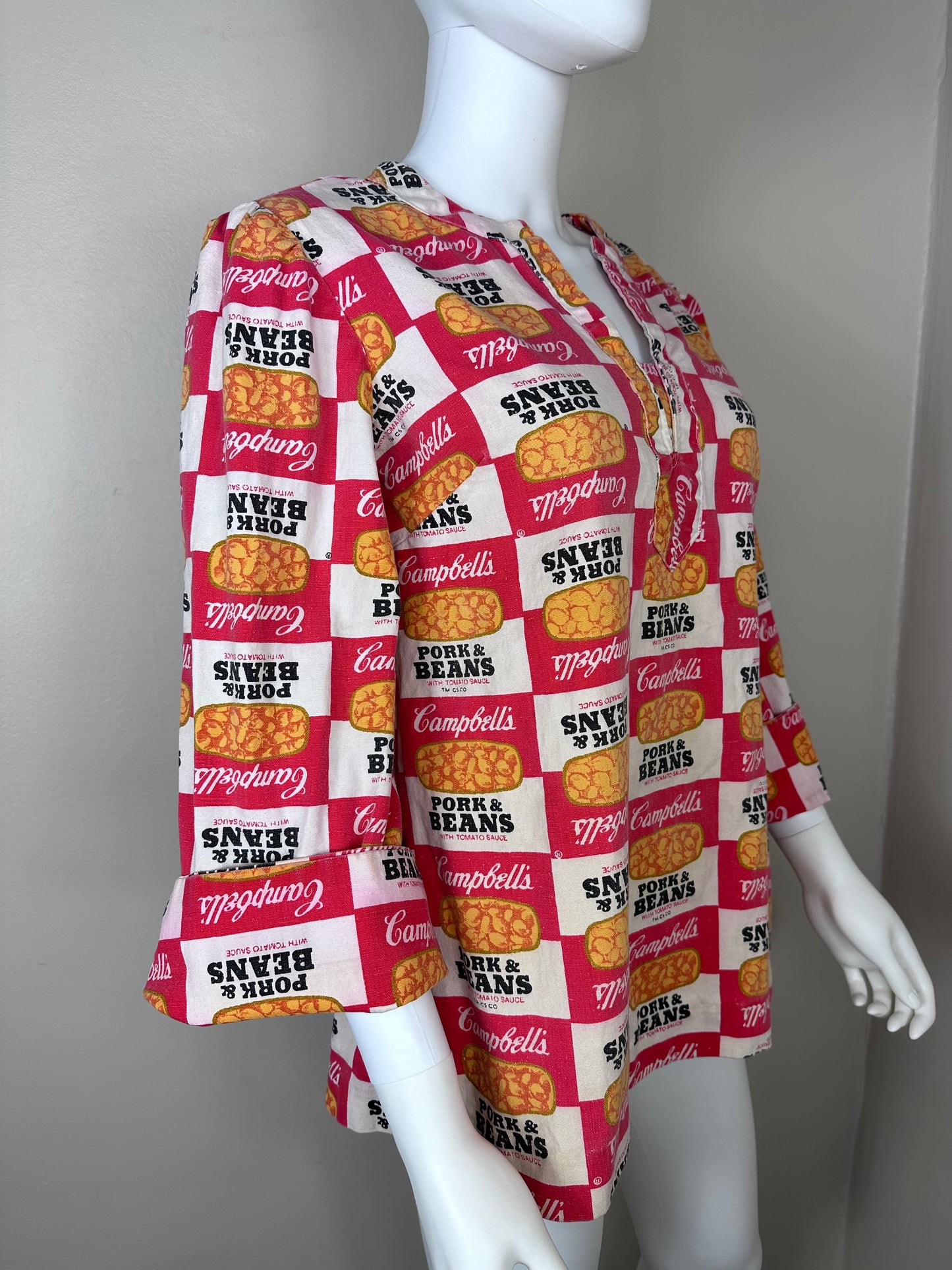 1960s Campbell’s Pork & Beans Top, Mod Pop Art, Handmade Size Medium