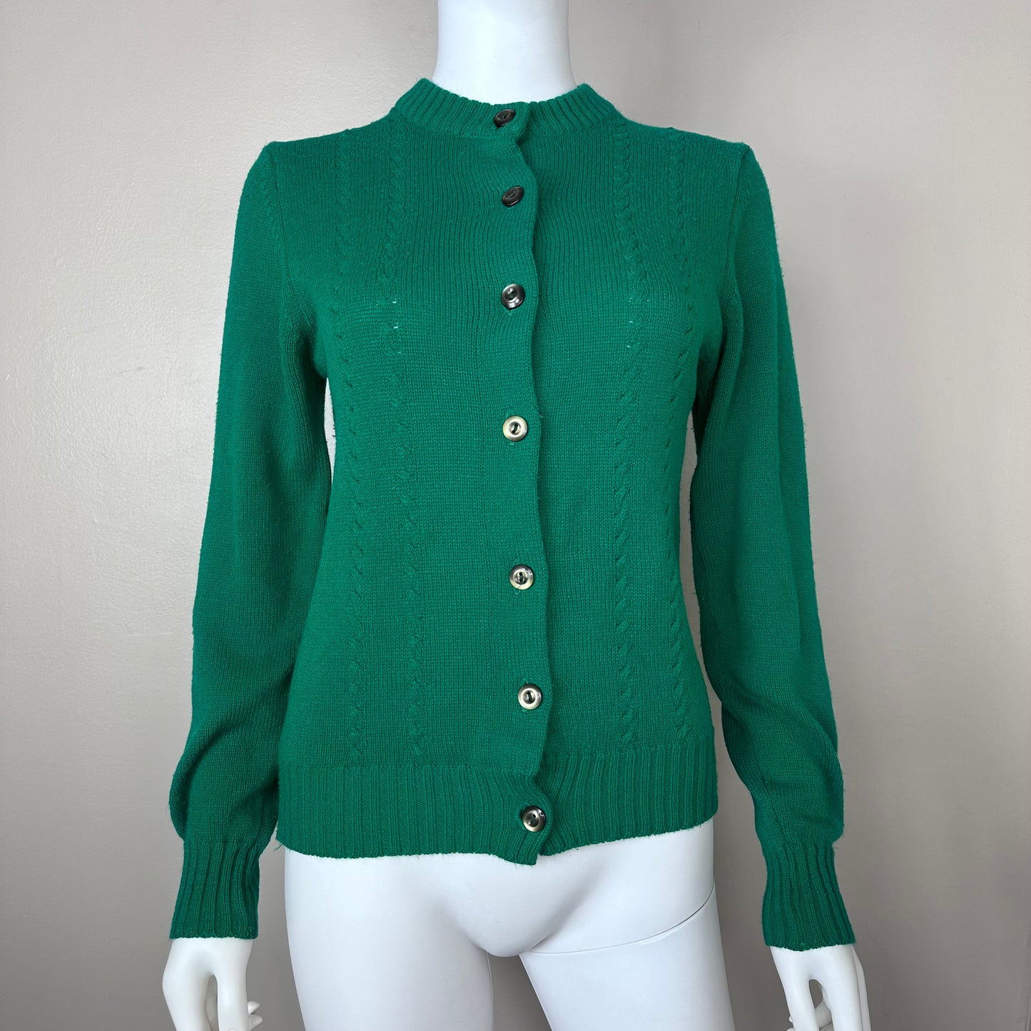 1980s Kelly Green Cardigan Sweater, Bizz Size Medium