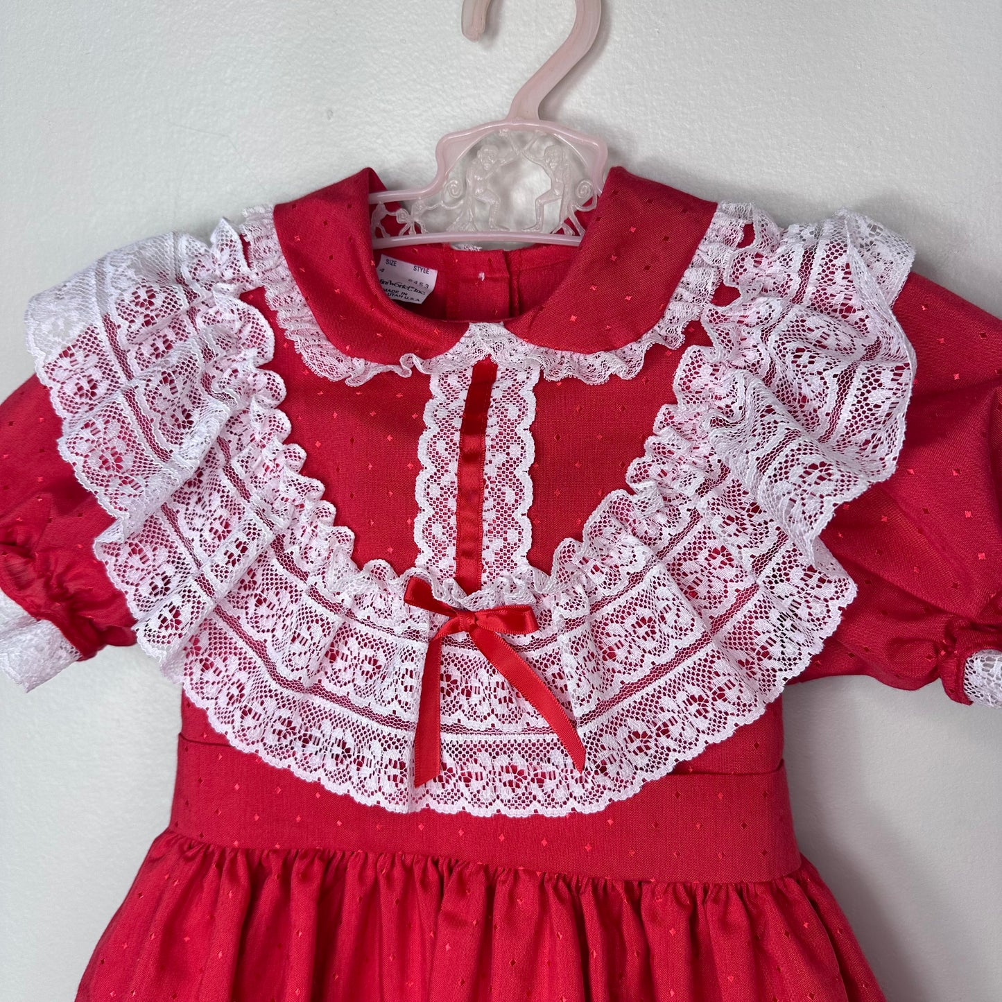 1980s Red Polka Dot Frilly Dress, Mini World Size 4