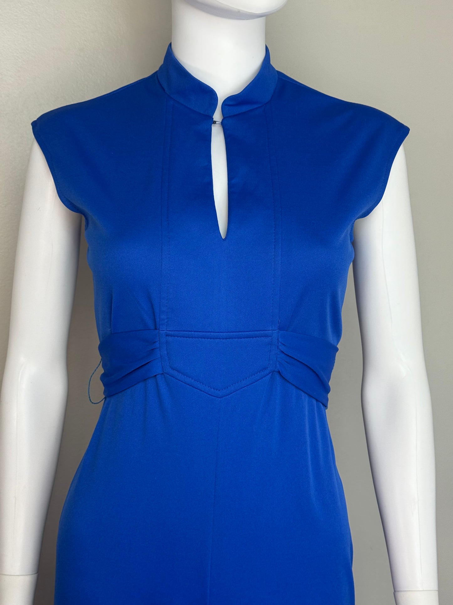 1970s Royal Blue Sleeveless Bell-Bottom Knit Jumpsuit, Jerell of Texas Size Small Petite