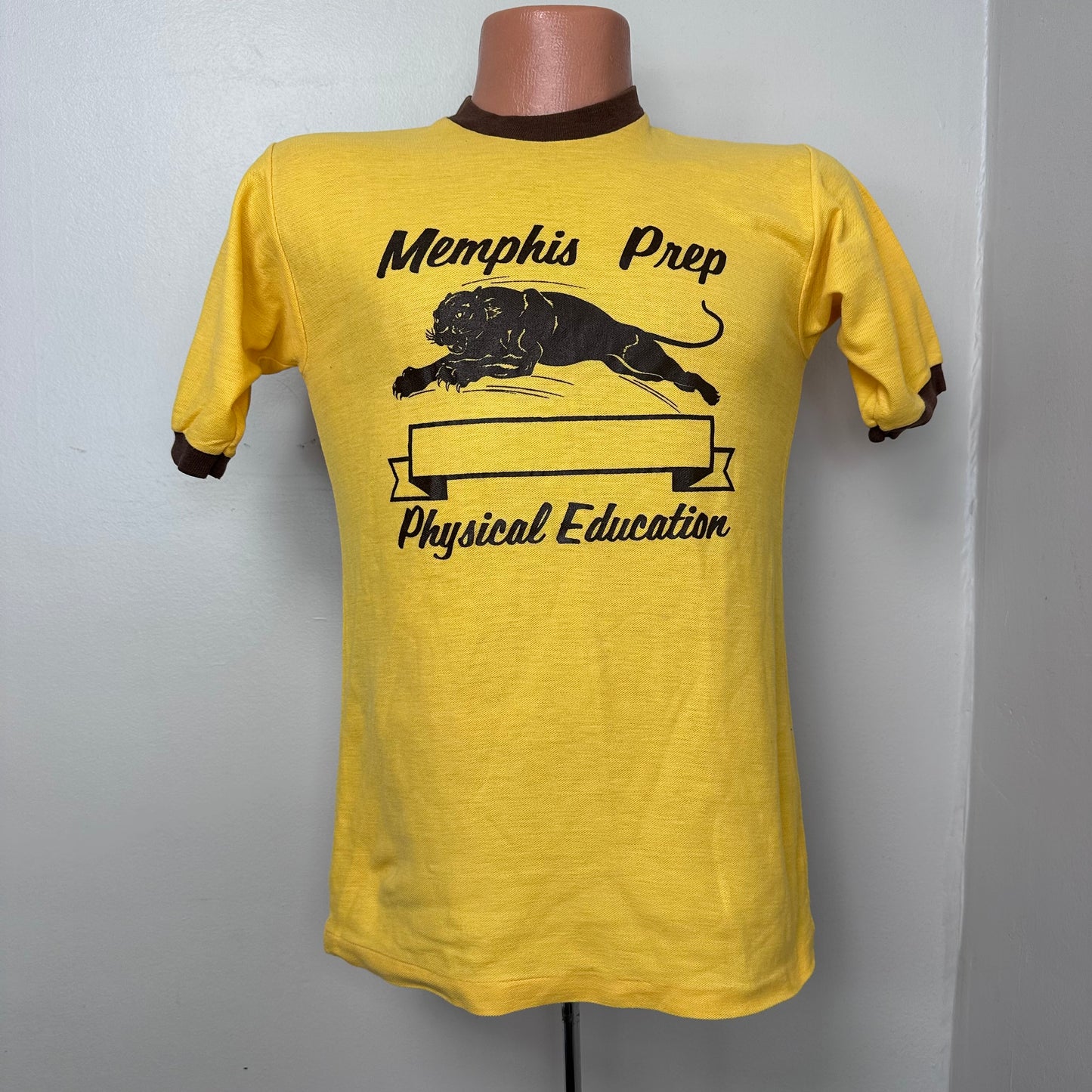 1970s Memphis Prep Panthers Physical Education T-Shirt, Velva Sheen Size XS/S, Phys Ed Gym Uniform Ringer Tee