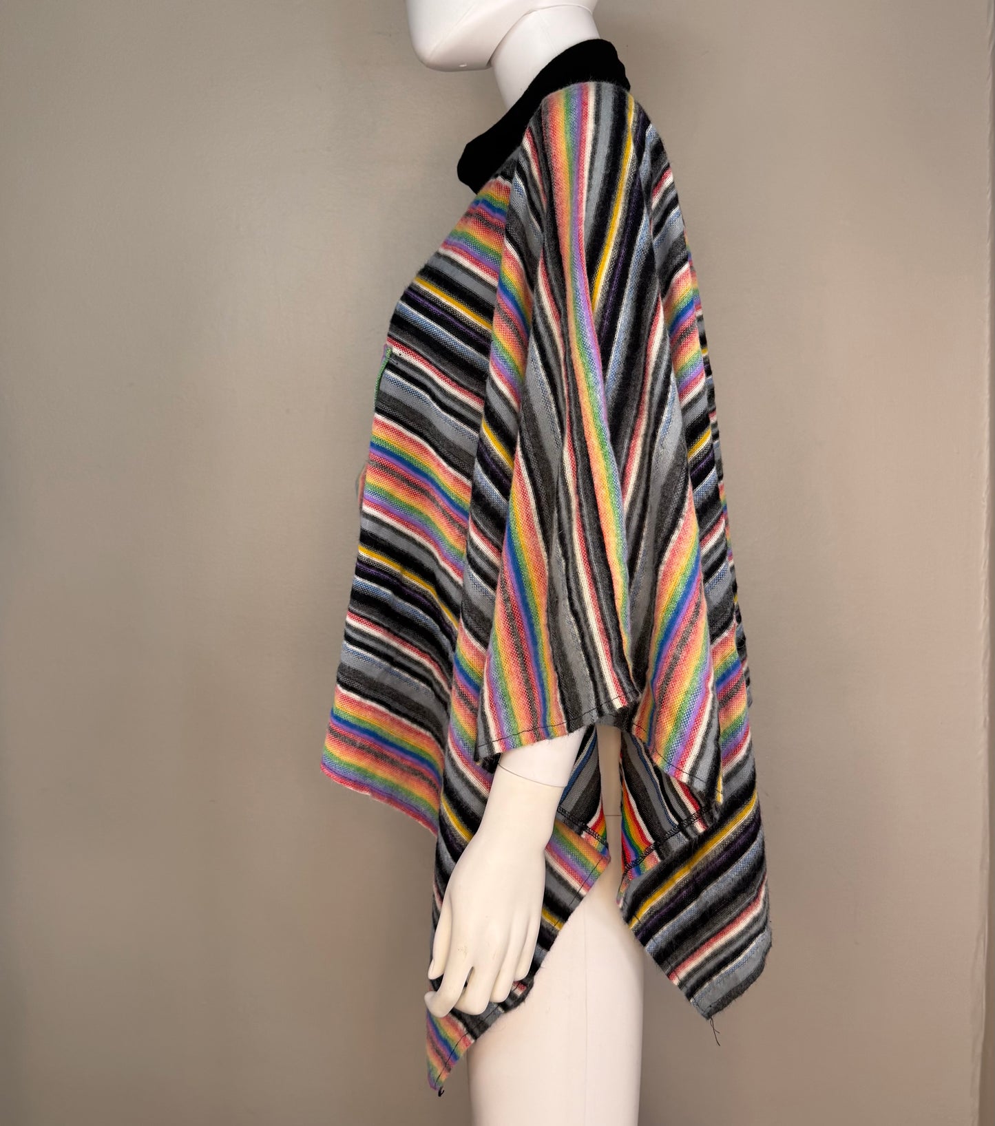 1970s Rainbow Stripe Fuzzy Poncho, Knit Turtleneck, One Size Fits All