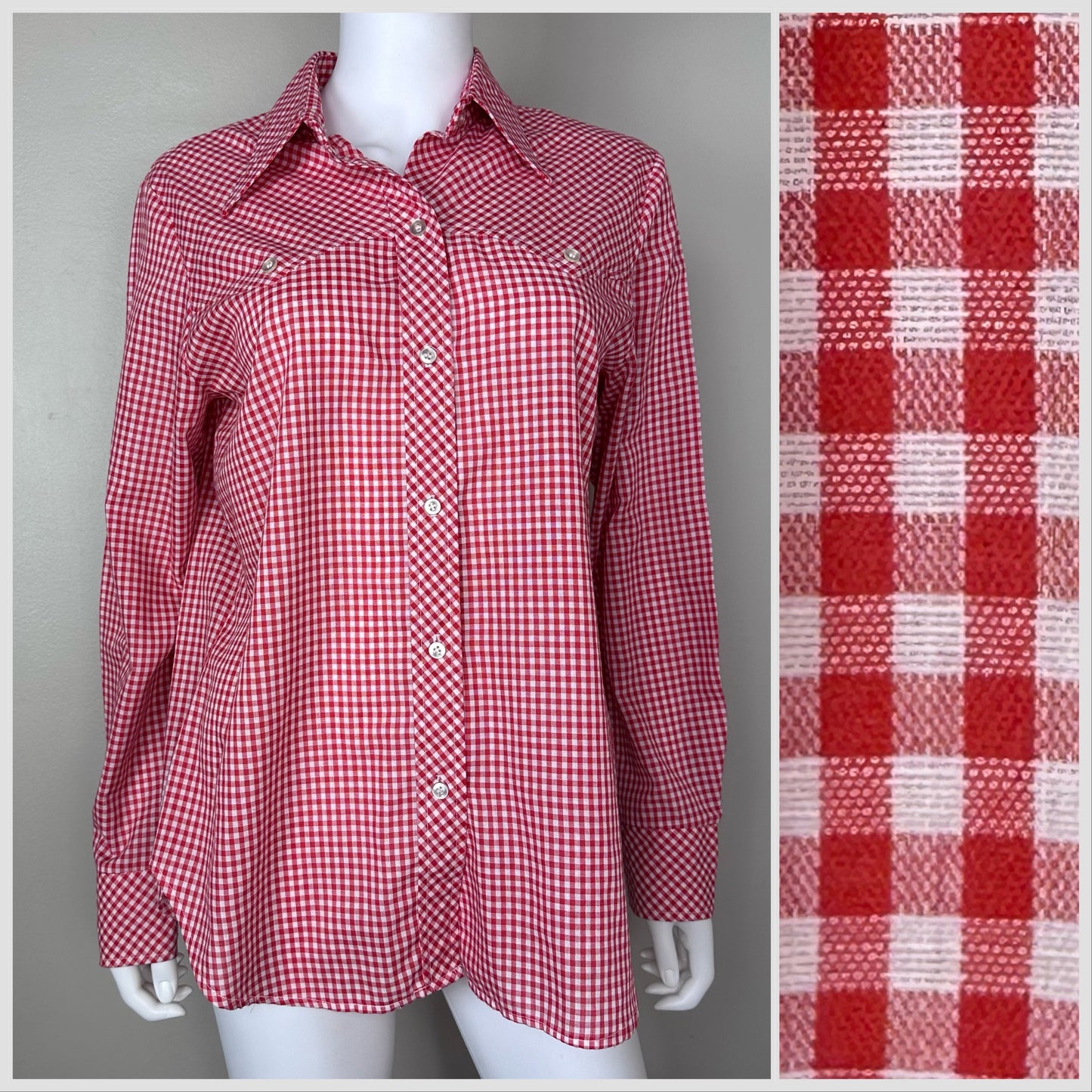 1970s/80s Red Gingham Check Western Blouse, Koret City Blues Size Medium