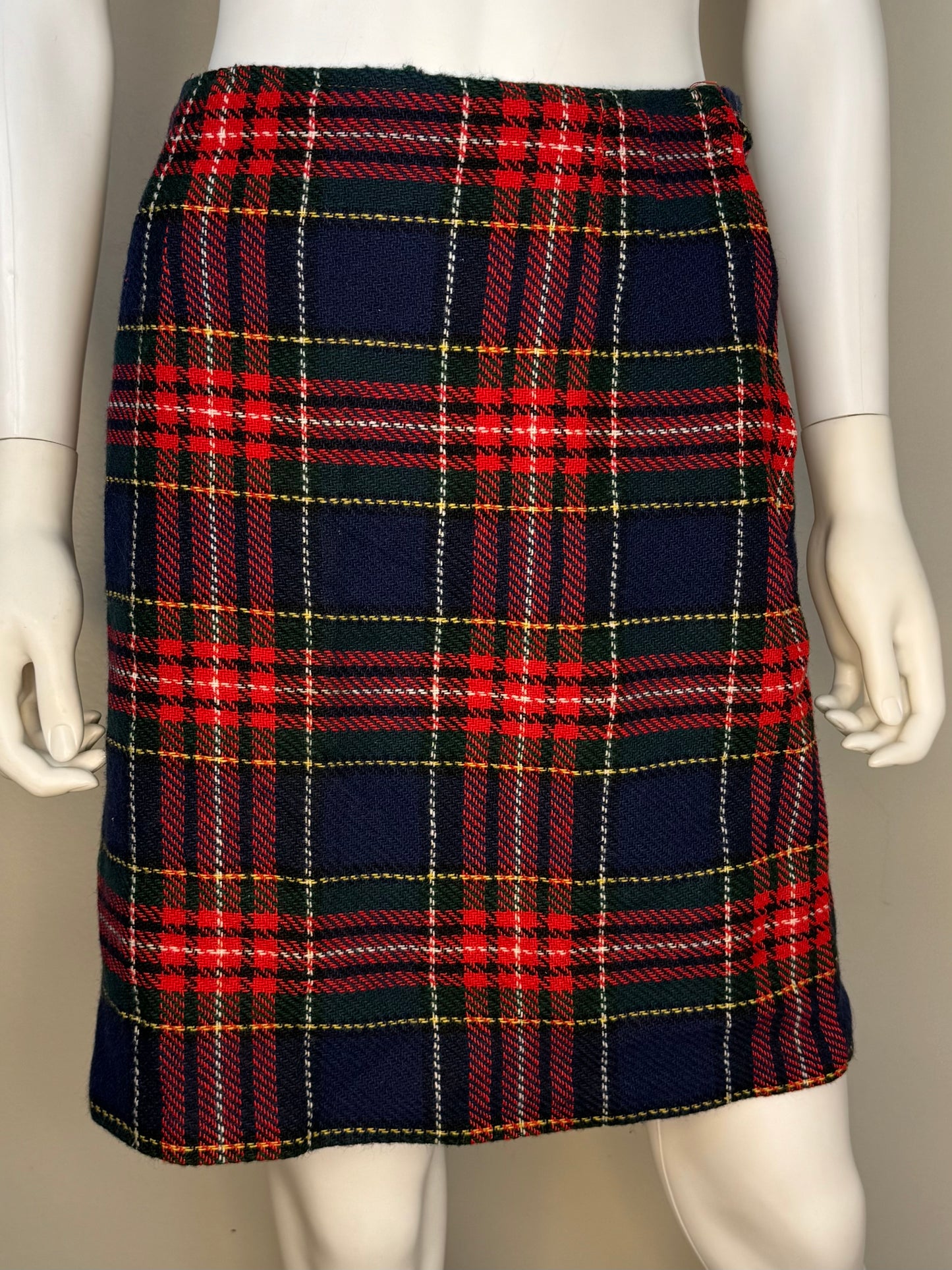 1960s Navy Blue and Red Plaid Vest and Skirt Set, Handmade Size Small