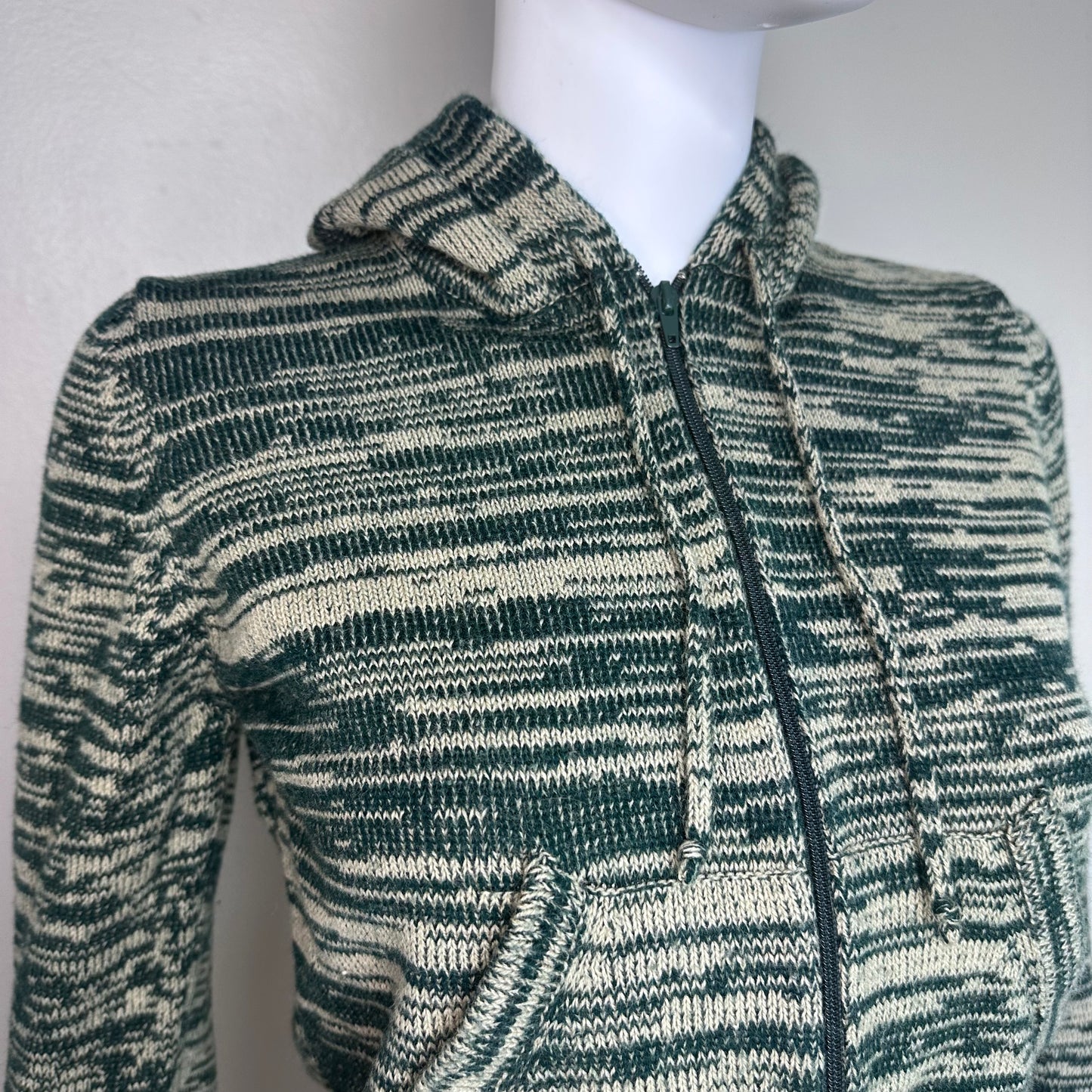 1970s Green Space Dye Hooded Zip Up Sweater, Melville Knitwear Size XS