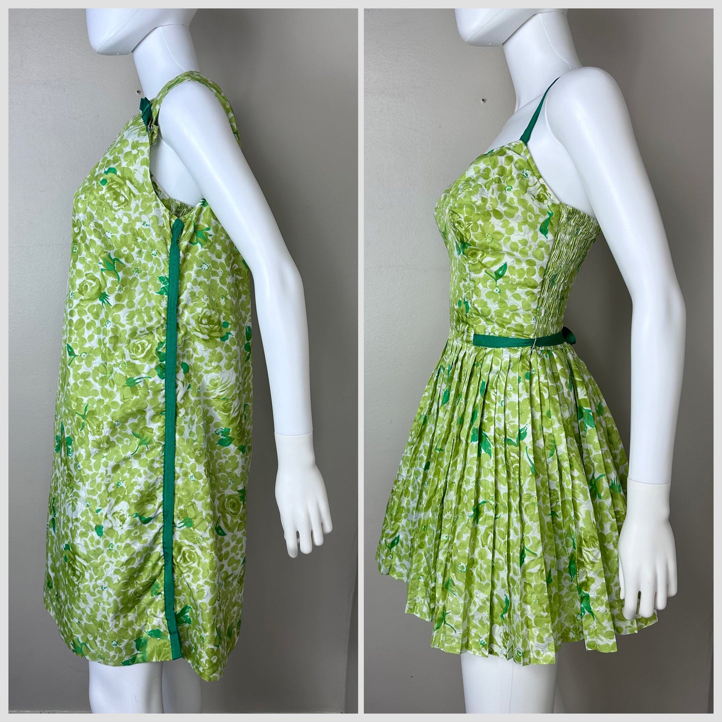 1950s Green Floral Swimsuit Skirted Romper and Cover Up Dress, Gabar Playsuit Size Small