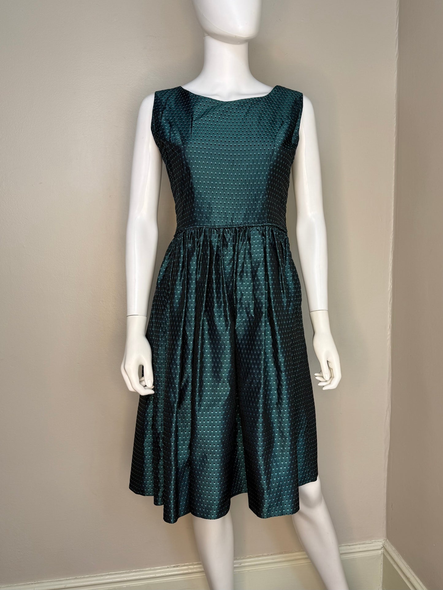 1950s Teal Green Taffeta Dress and Bolero Set, Handmade Size Small