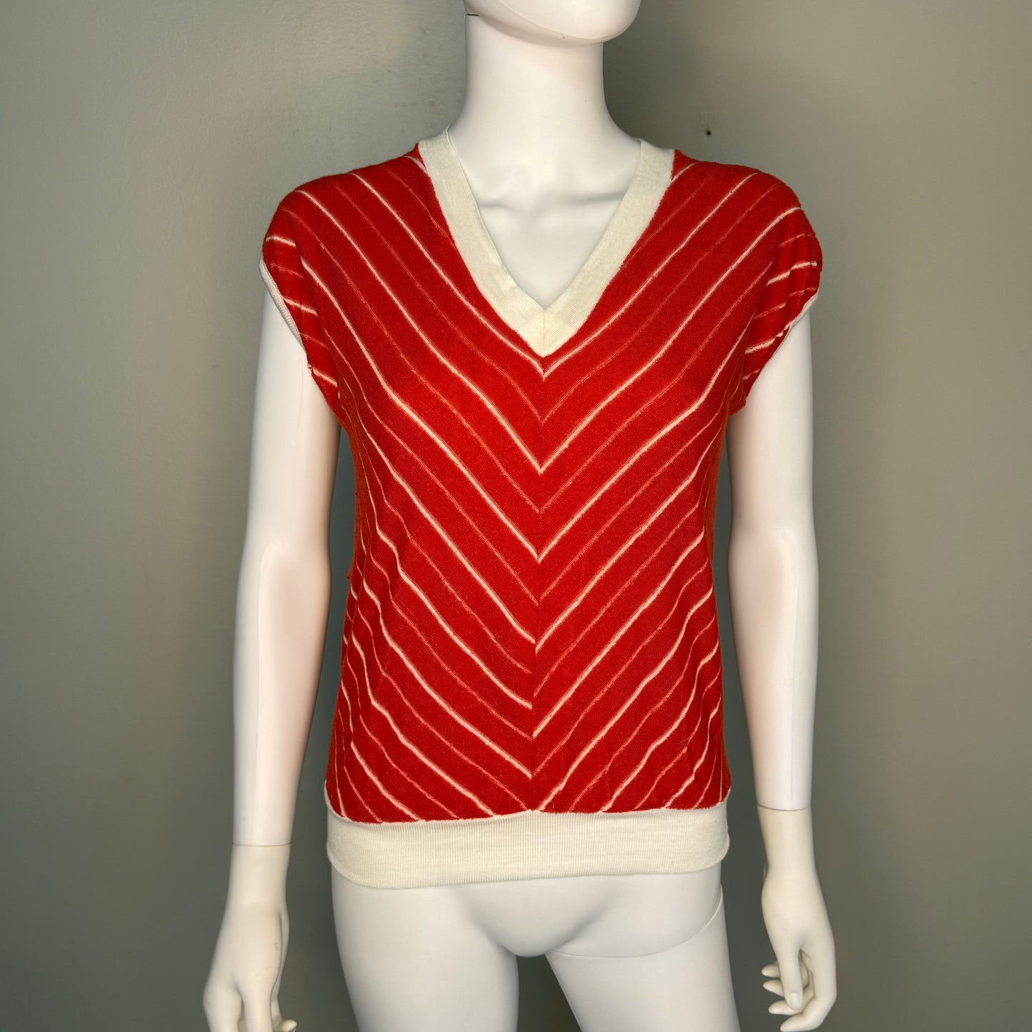 1970s Red and White Stripe Terrycloth Top and Shorts Set, Size Small