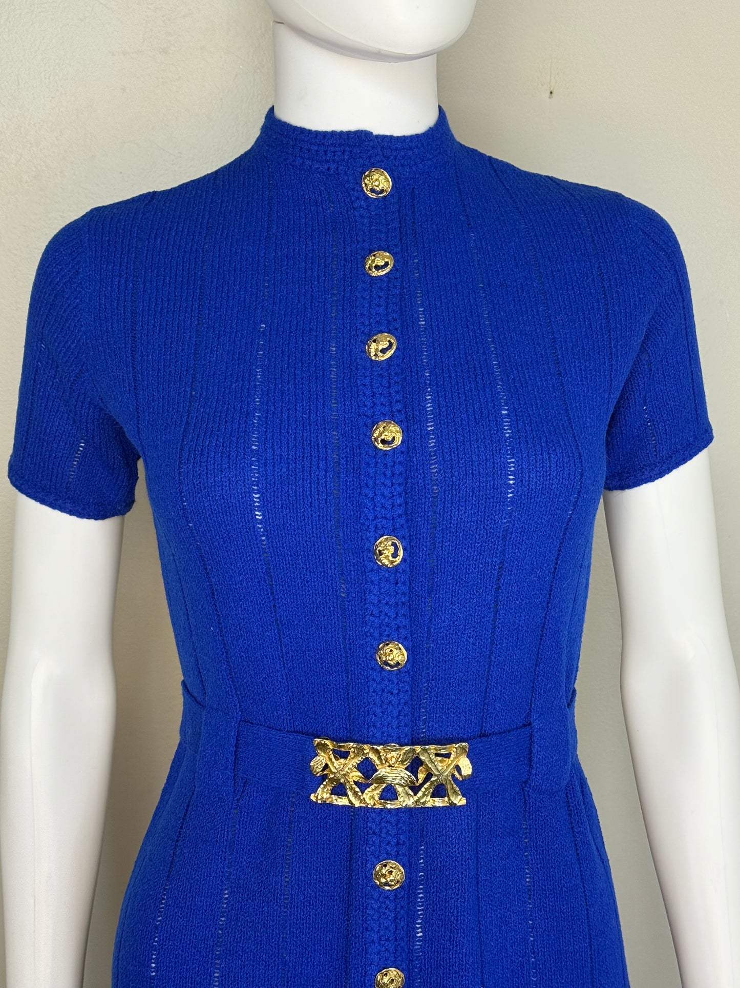 1960s/70s St John Knits Royal Blue Sweater Dress, Size Small