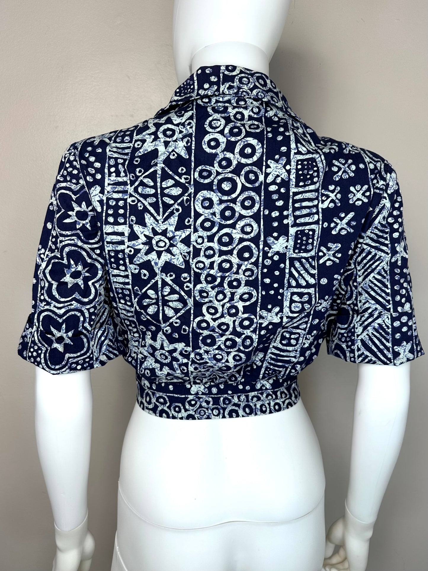 1960s/70s Batik Print Dress Set  Handmade Size Small, Sleeveless Dress and Tie Front Blouse