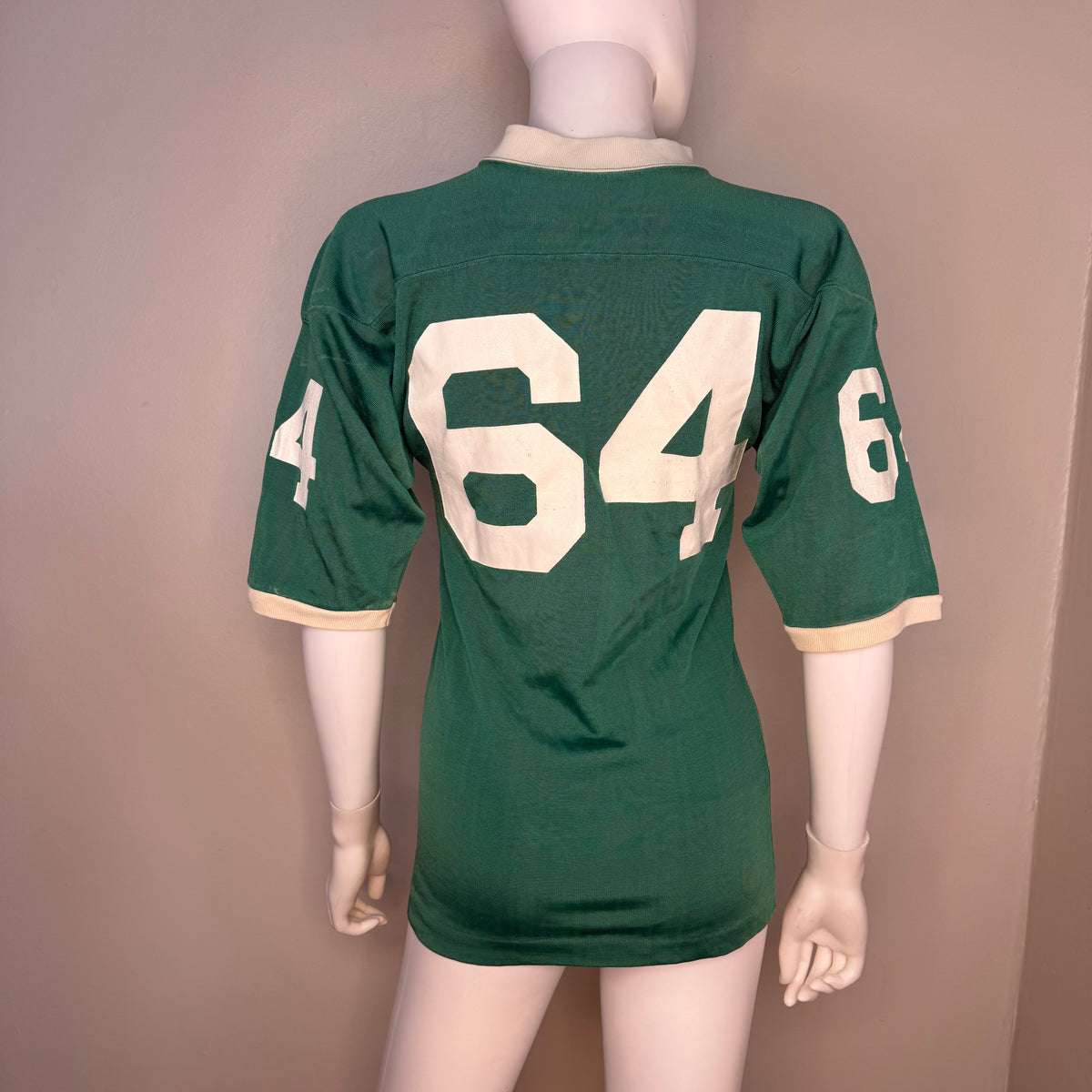 1970s Green Coleman Jersey, Champion Products Size 18, No 64, Distressed