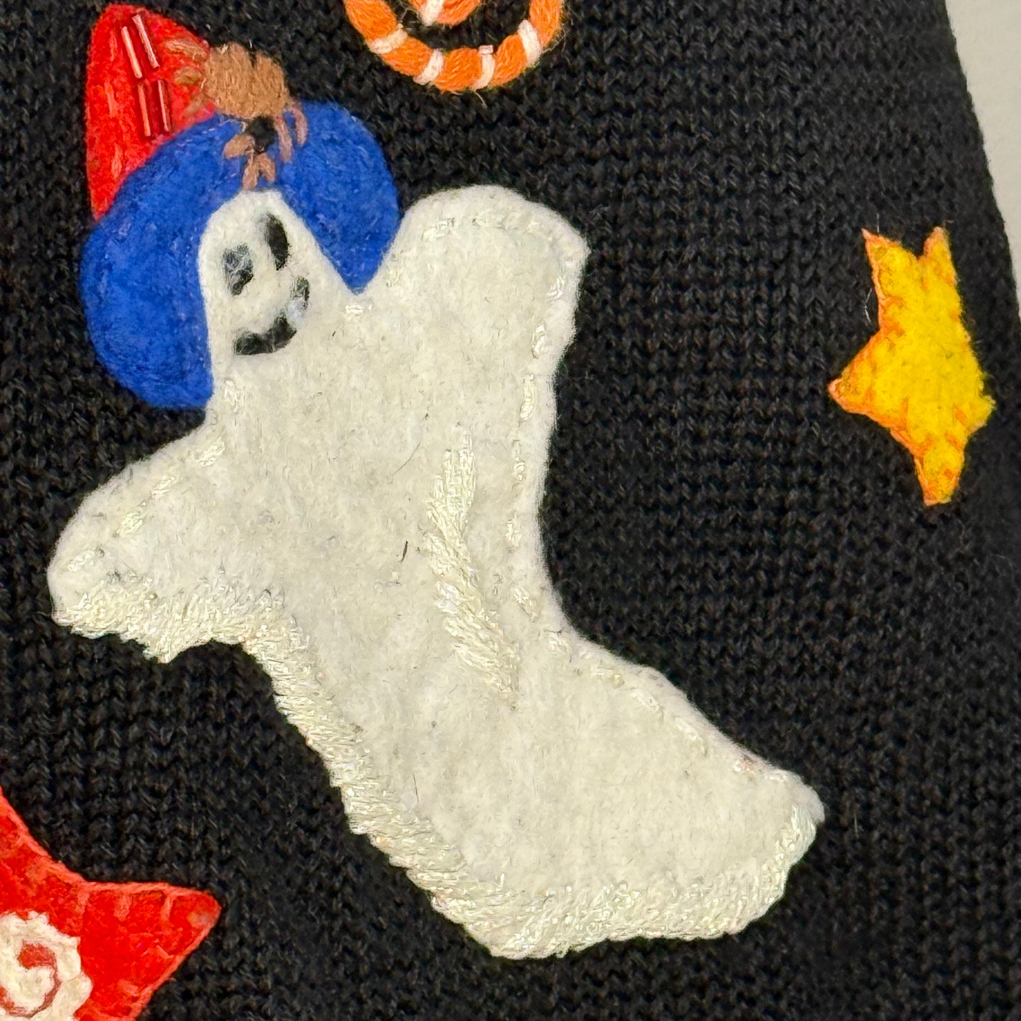 Y2K Halloween Sweater Vest Cardigan, Tiara International Size XL, 2002, Ghosts Applique, Spider Web Embroidery