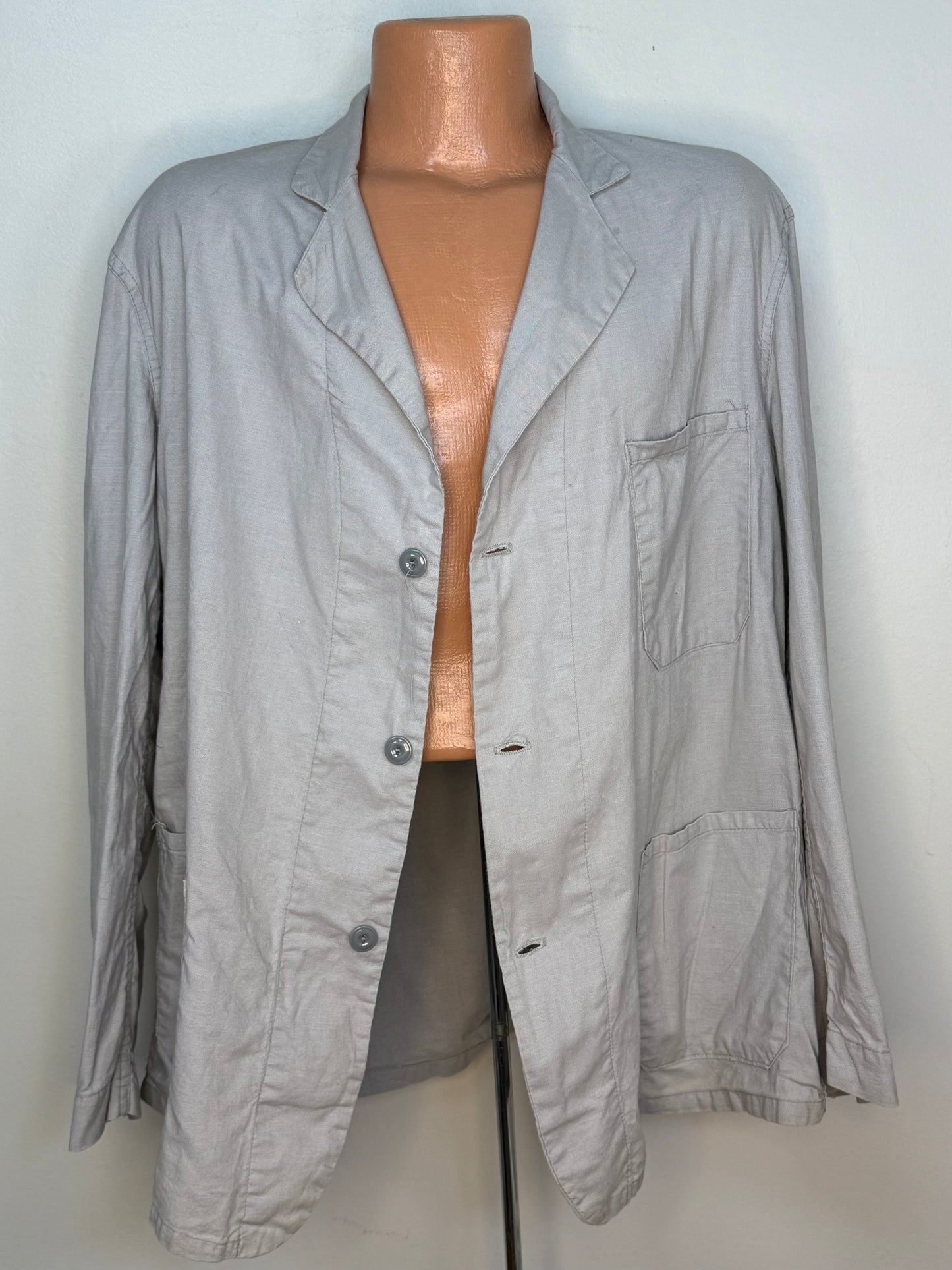 1950s Grey Auto Shop Coat Blazer, Size XL, United Size 46, Gates Chain Stitch Embroidery