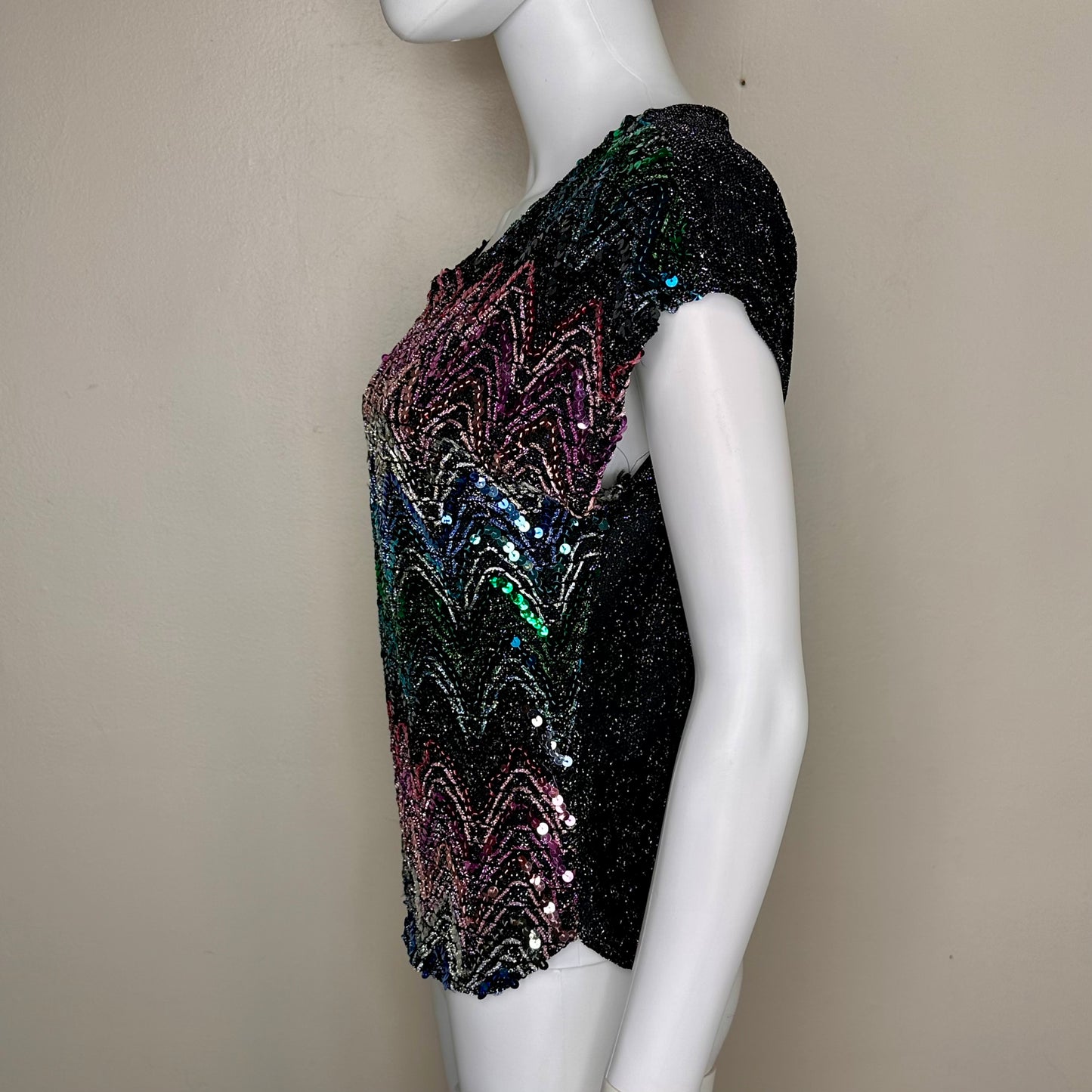 1980s Rainbow Zig Zag Sequin Top, Oraré Size S/M