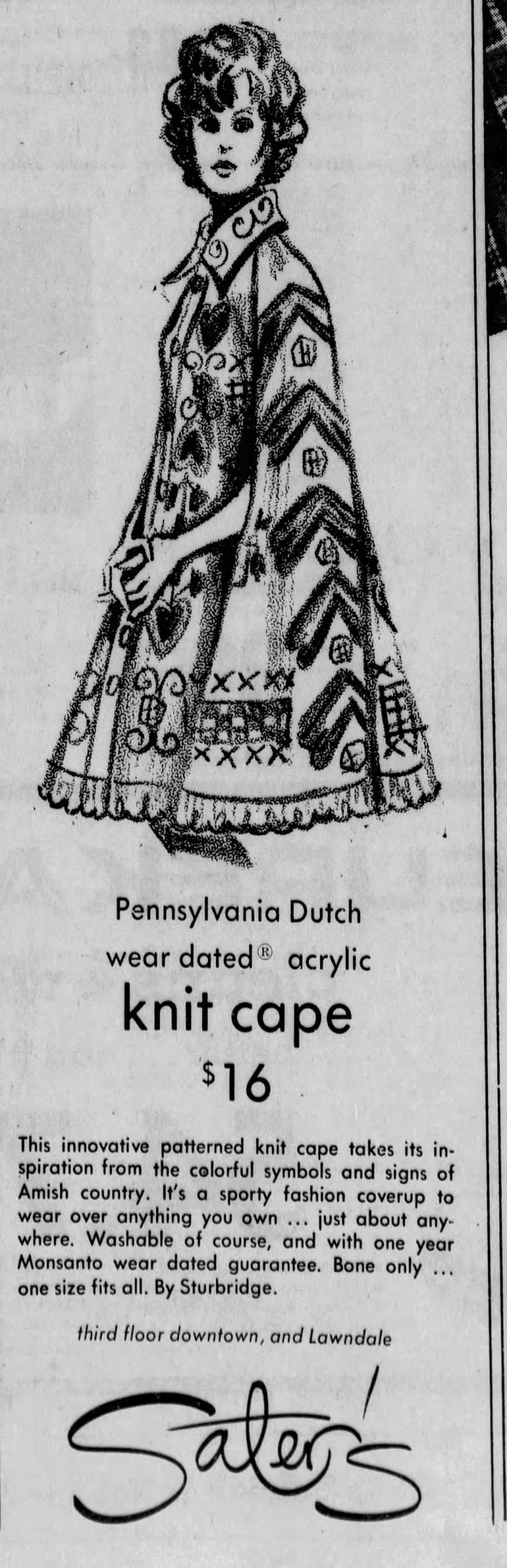 1970s Folk Art Intarsia Knitted Cape, Sturbridge