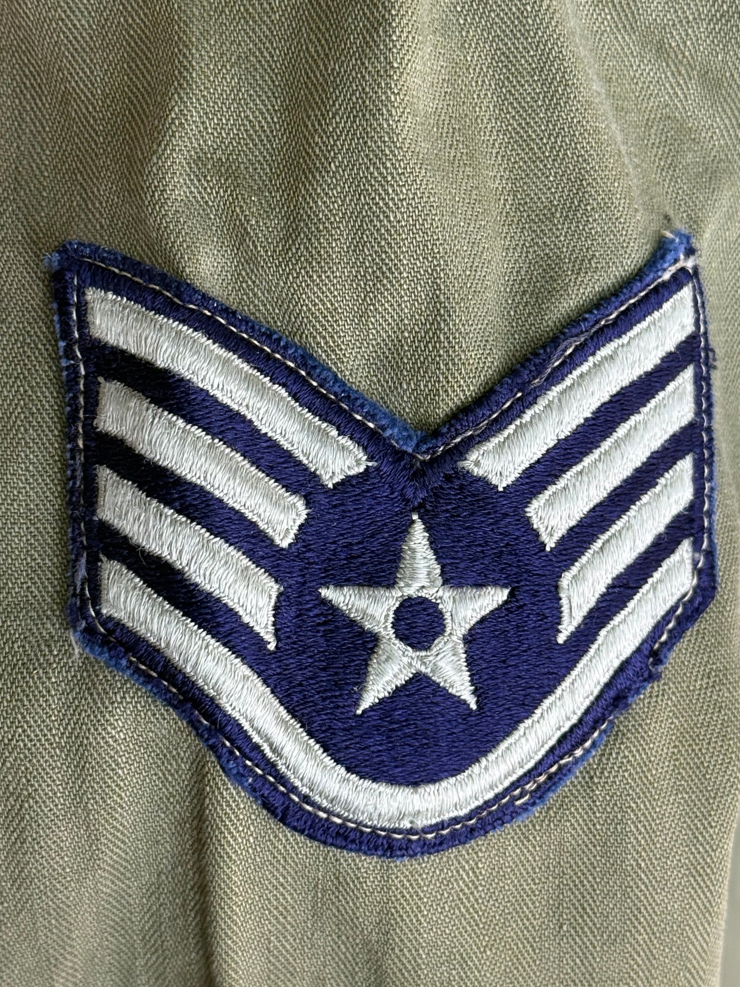 1940s/50s US Air Force HBT Jacket, Herringbone Twill, 13 Star Buttons, Military Shirt Size Small-Medium