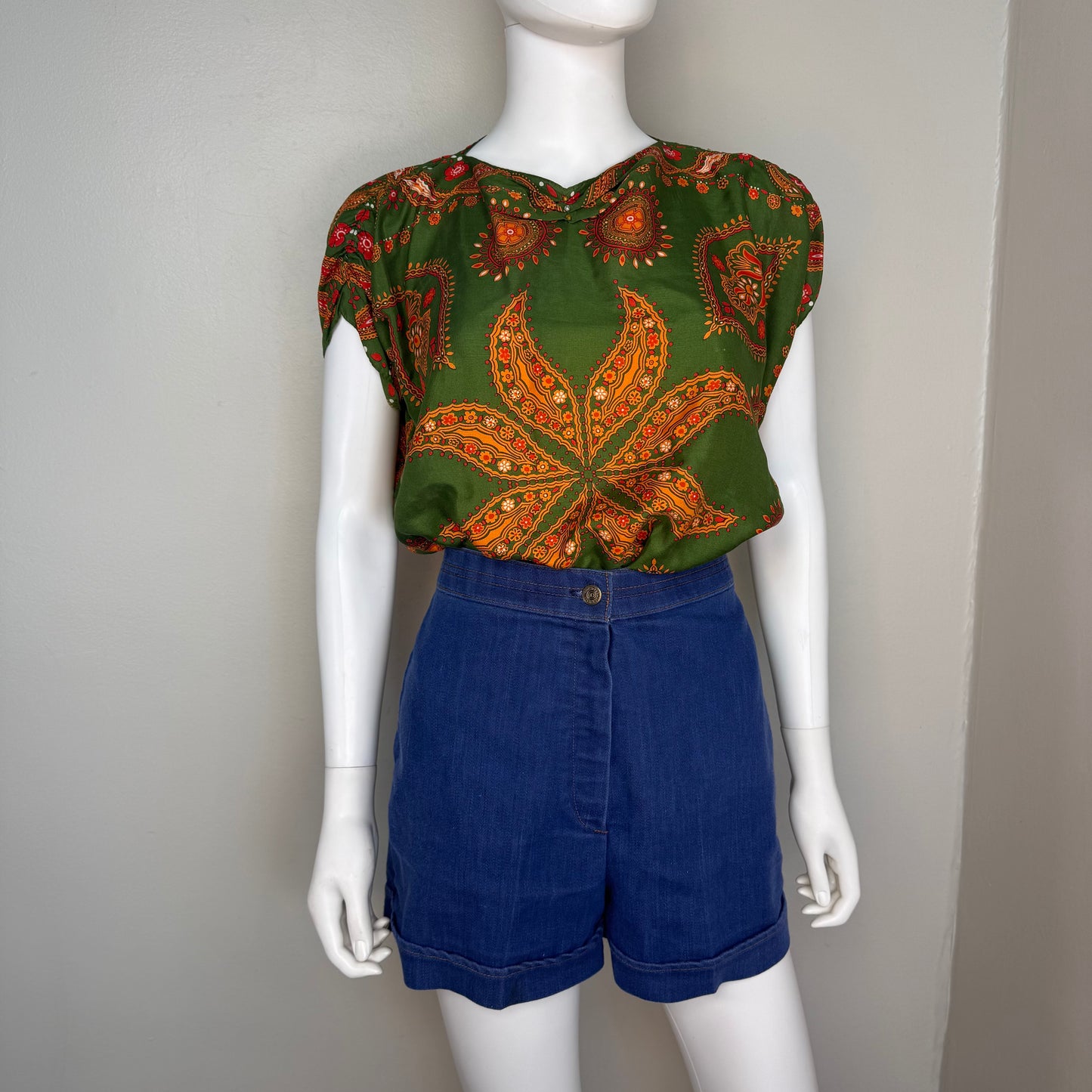 1950s Silk Scarf Blouse, Franklin Simon Size Small