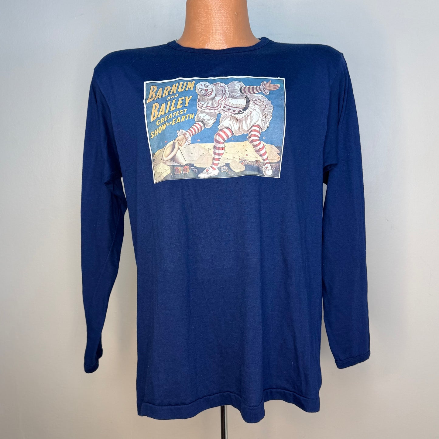 1970s Barnum and Bailey Circus Long Sleeve T-Shirt, Grubb Stuff Robert Bruce Size M/L, Clown