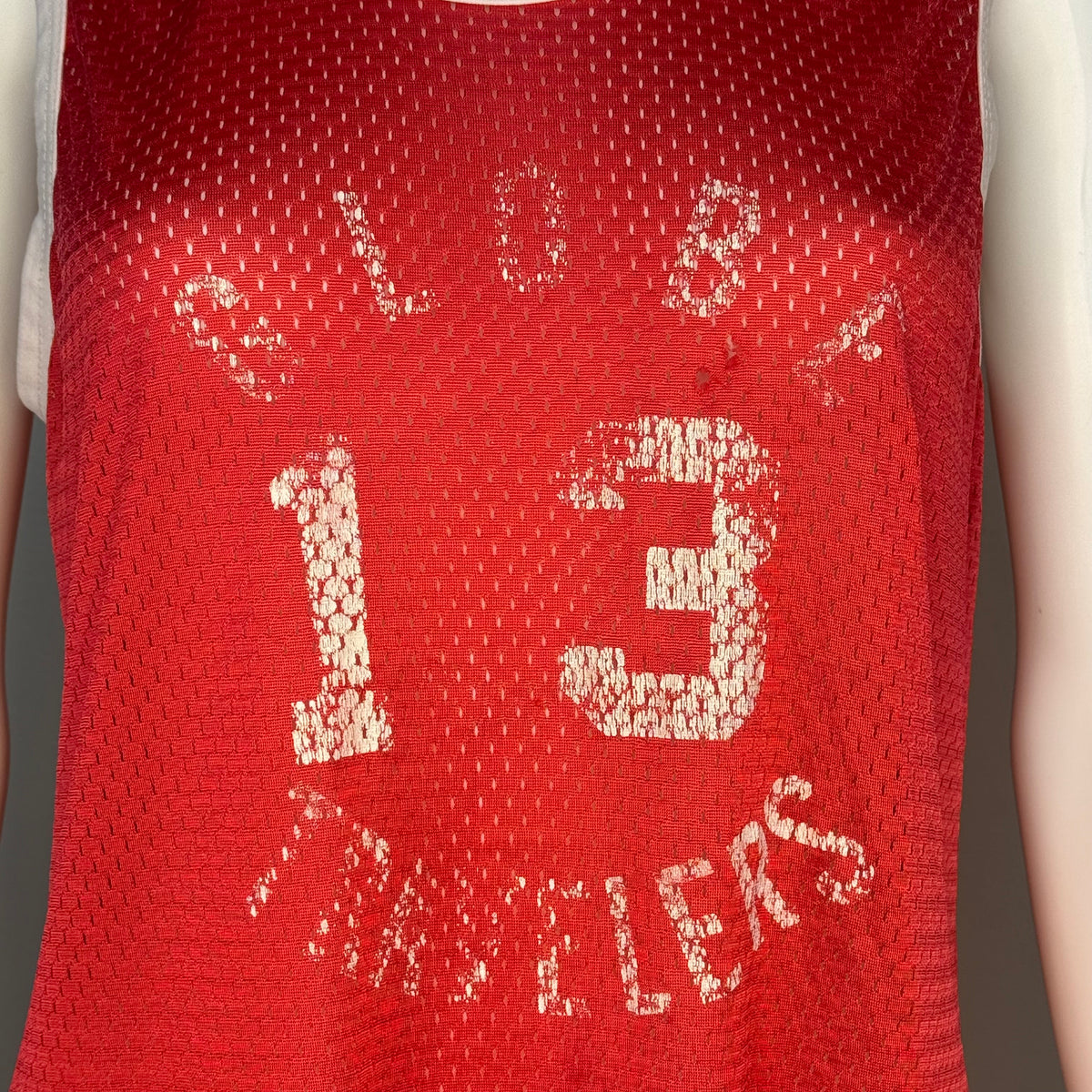1970s/80s Red Mesh Basketball Jersey Tank Top, Size Medium, Globe Travelers No 13, Distressed