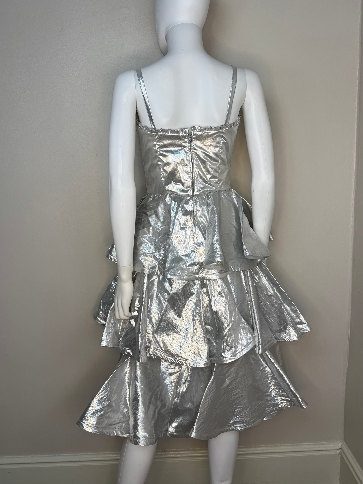 1980s Silver Lame Dress, Joy Stevens Size Small, 80s Prom