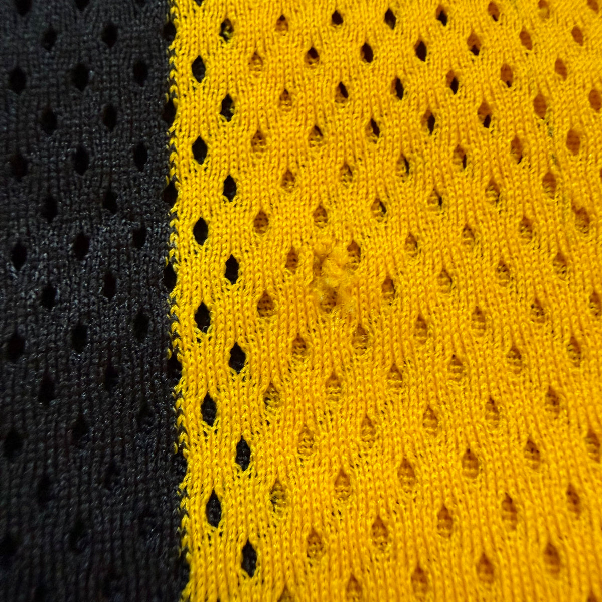 1970s Yellow and Black Stripe Mesh Motocross Jersey, Trim Size Medium, No 267