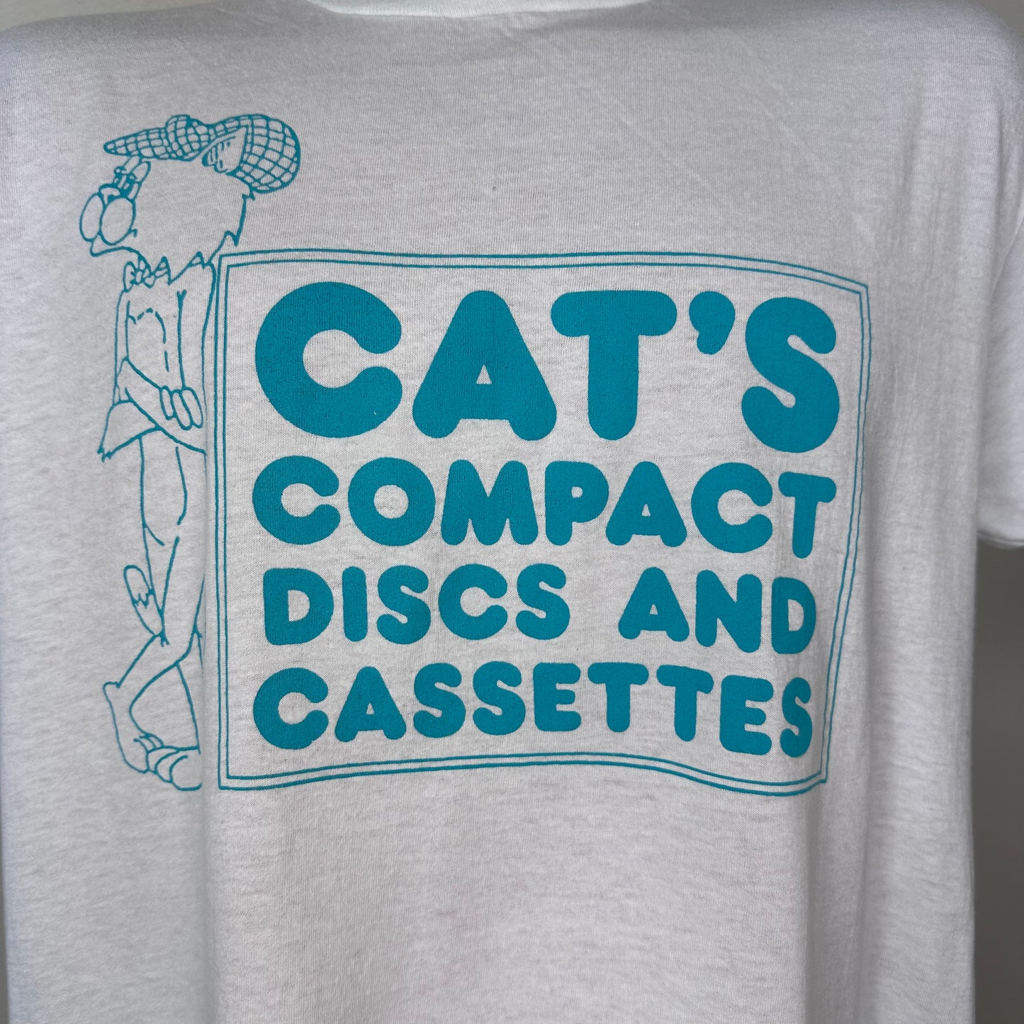 1980s Cat's Compact Discs and Cassettes T-Shirt, Screen Stars Size Large, Record Store