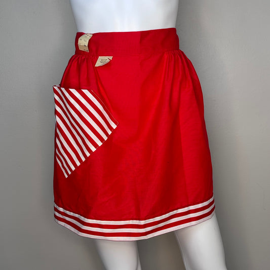 1960s Red Half Apron with Red and White Stripe Pocket, Beco Originals, Deadstock