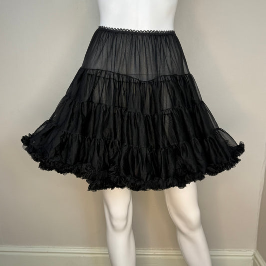 1980s Black Tiered Layered Ruffle Petticoat Half Slip, Malco Modes Size Small-Medium