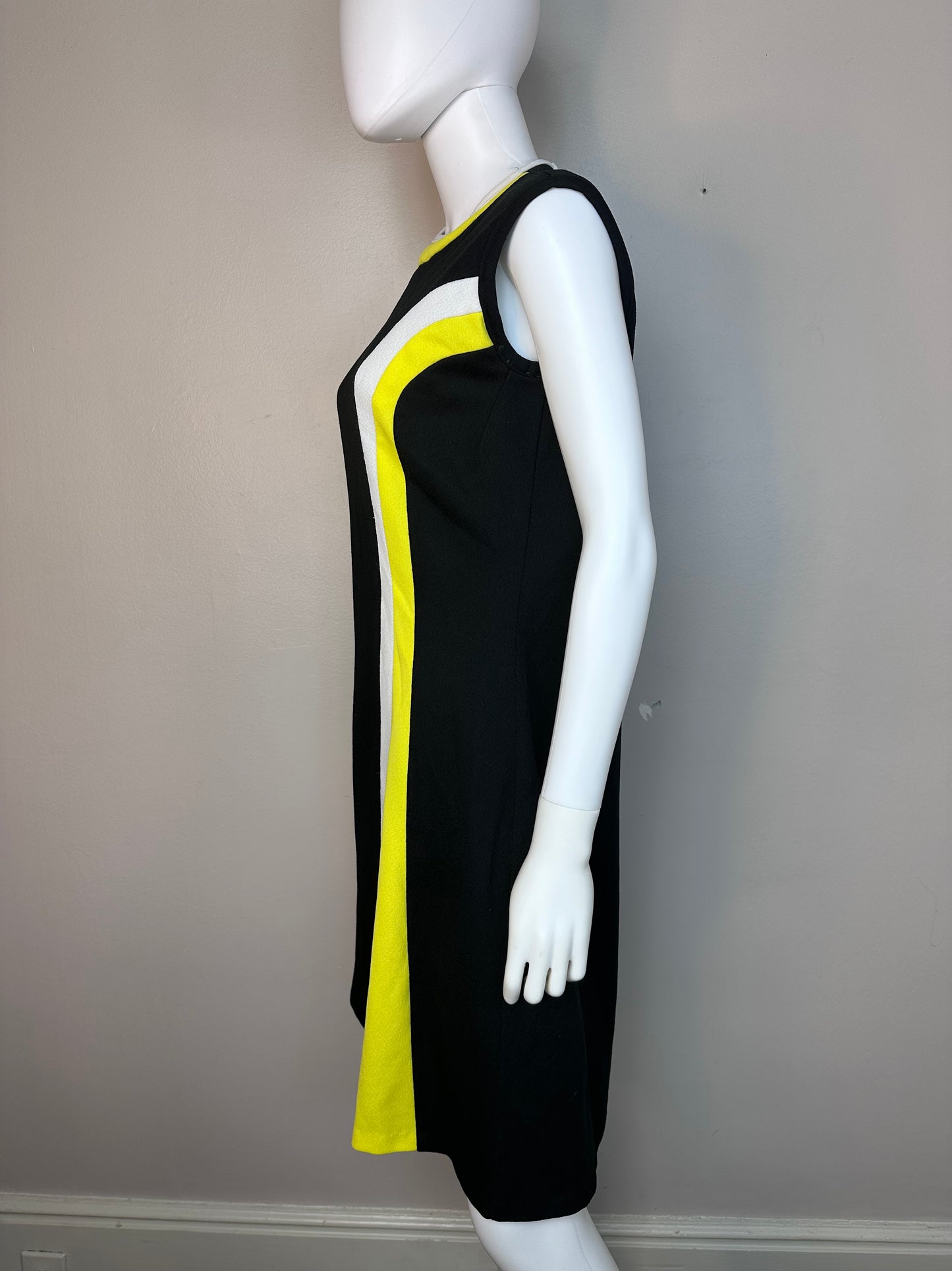 1970s Black and Yellow Mod Sleeveless Dress, Flutterbye Size Large