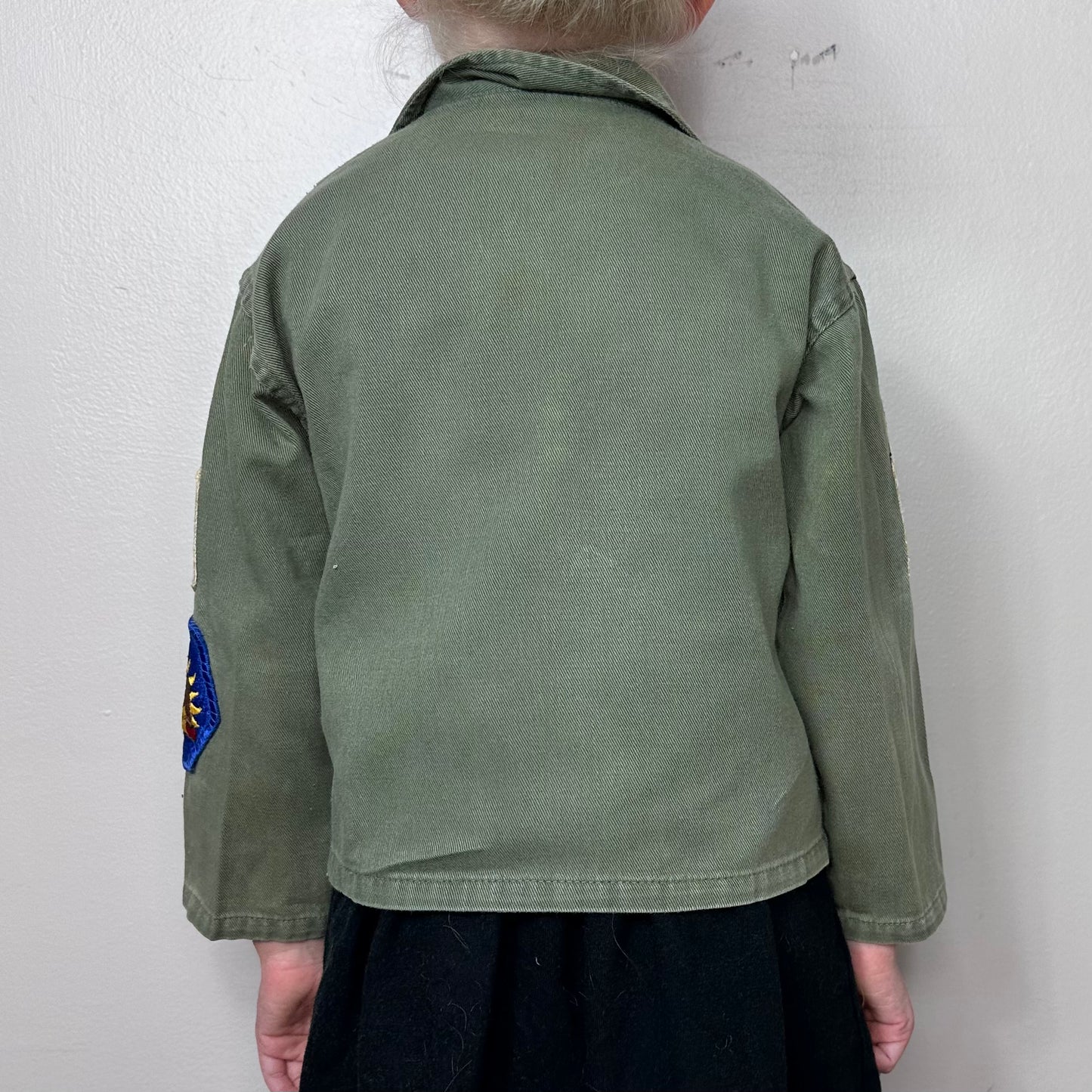 1960s Kids US Army Jacket, Herman Iskin & Co Pla-Master Play Suit Fatigue Outfit Costume Size 4