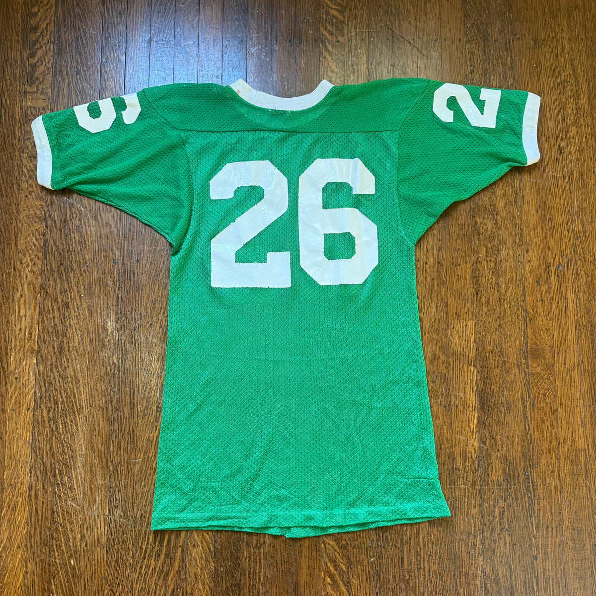 1970s Kids' Green Mesh Jersey T-Shirt, Coleman No 26, Youth Medium/Adult XS