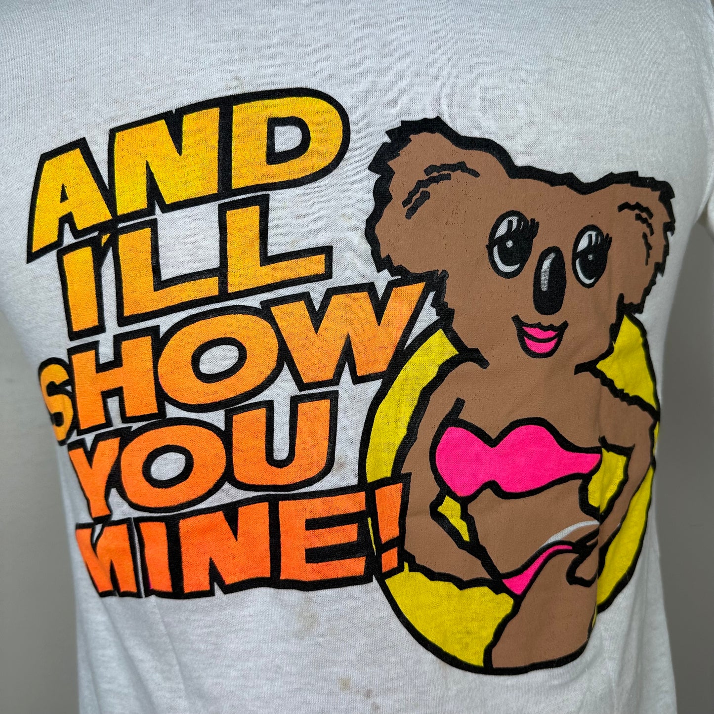 1990s Australian Gold Show Me Your Tan Line And I'll Show You Mine T-Shirt, White House Size Small