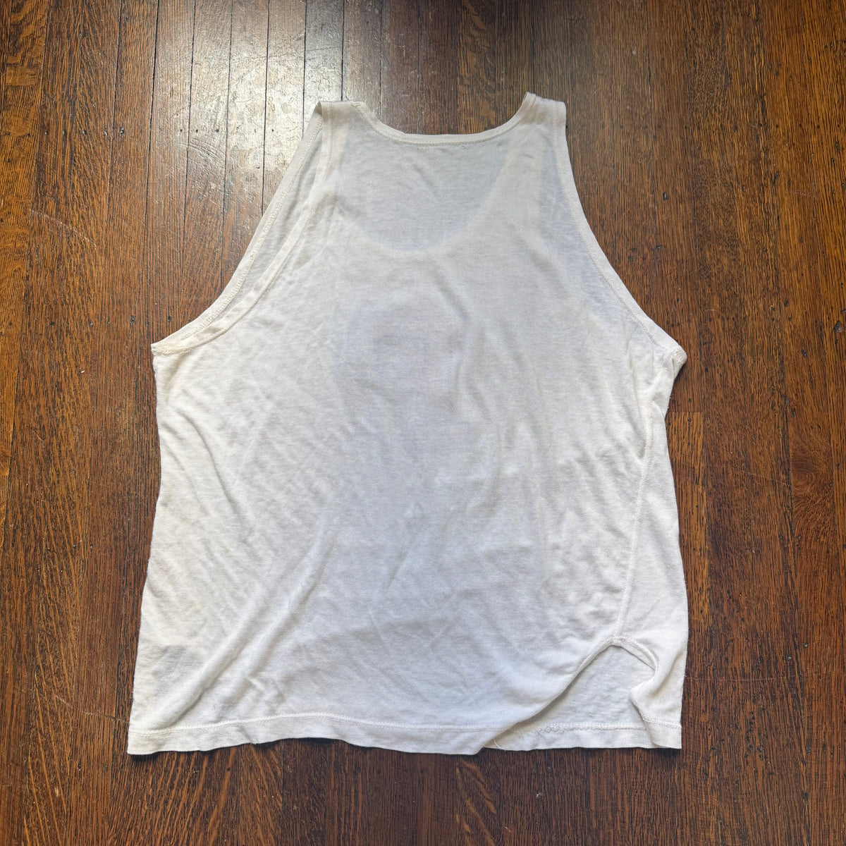1950s/60s White Jersey Tank Top, Size Large, Applique P