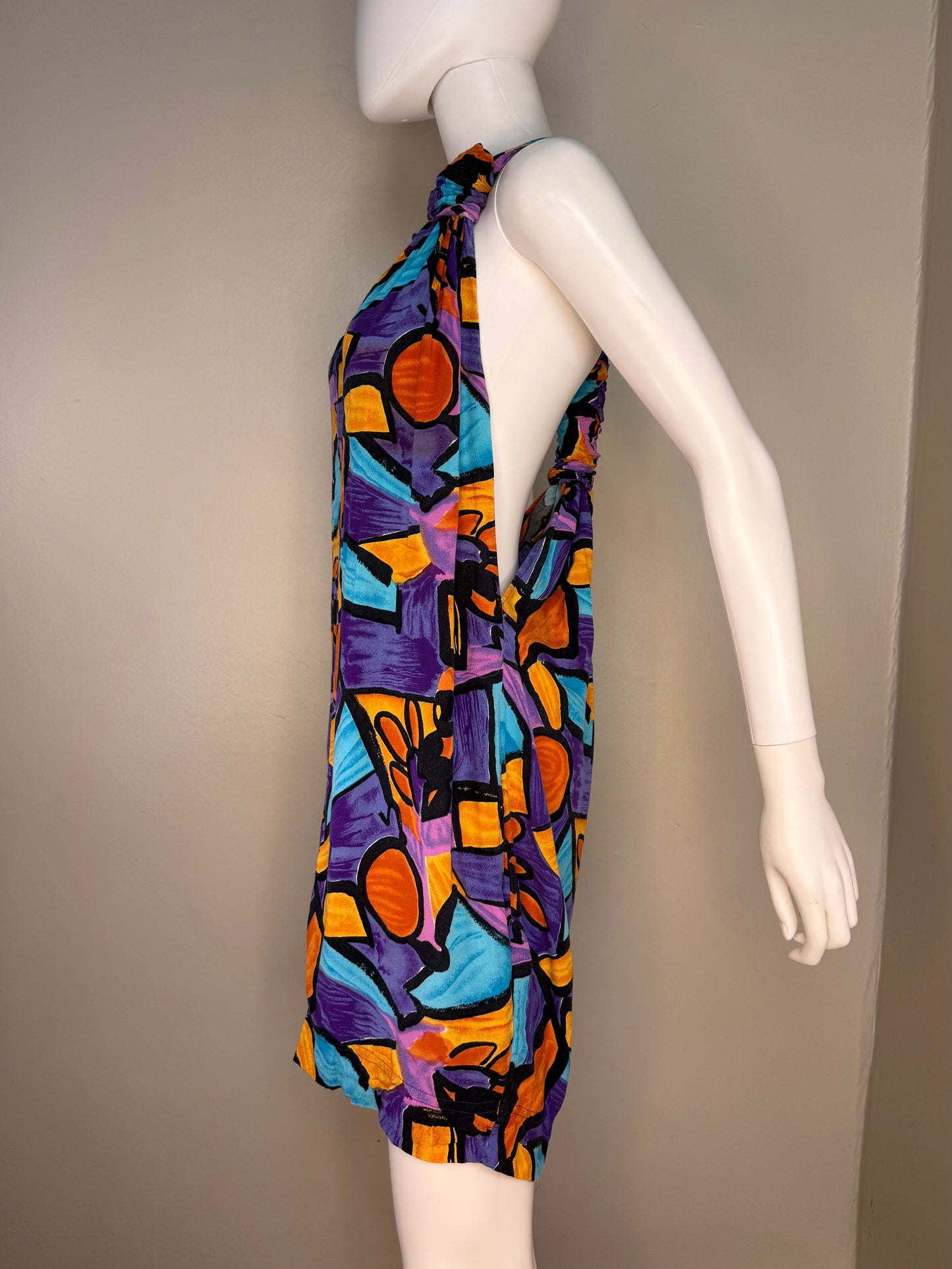 1990s Bright Abstract Print Romper, Sleeveless, One Size Fits Many