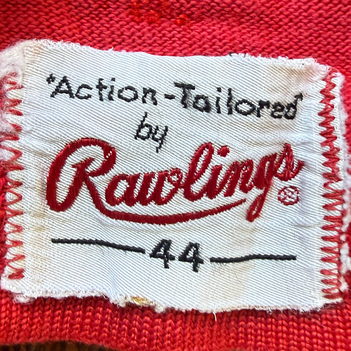 1960s Red Durene Jersey, Action-Tailored by Rawlings Size 44, No 28, Distressed