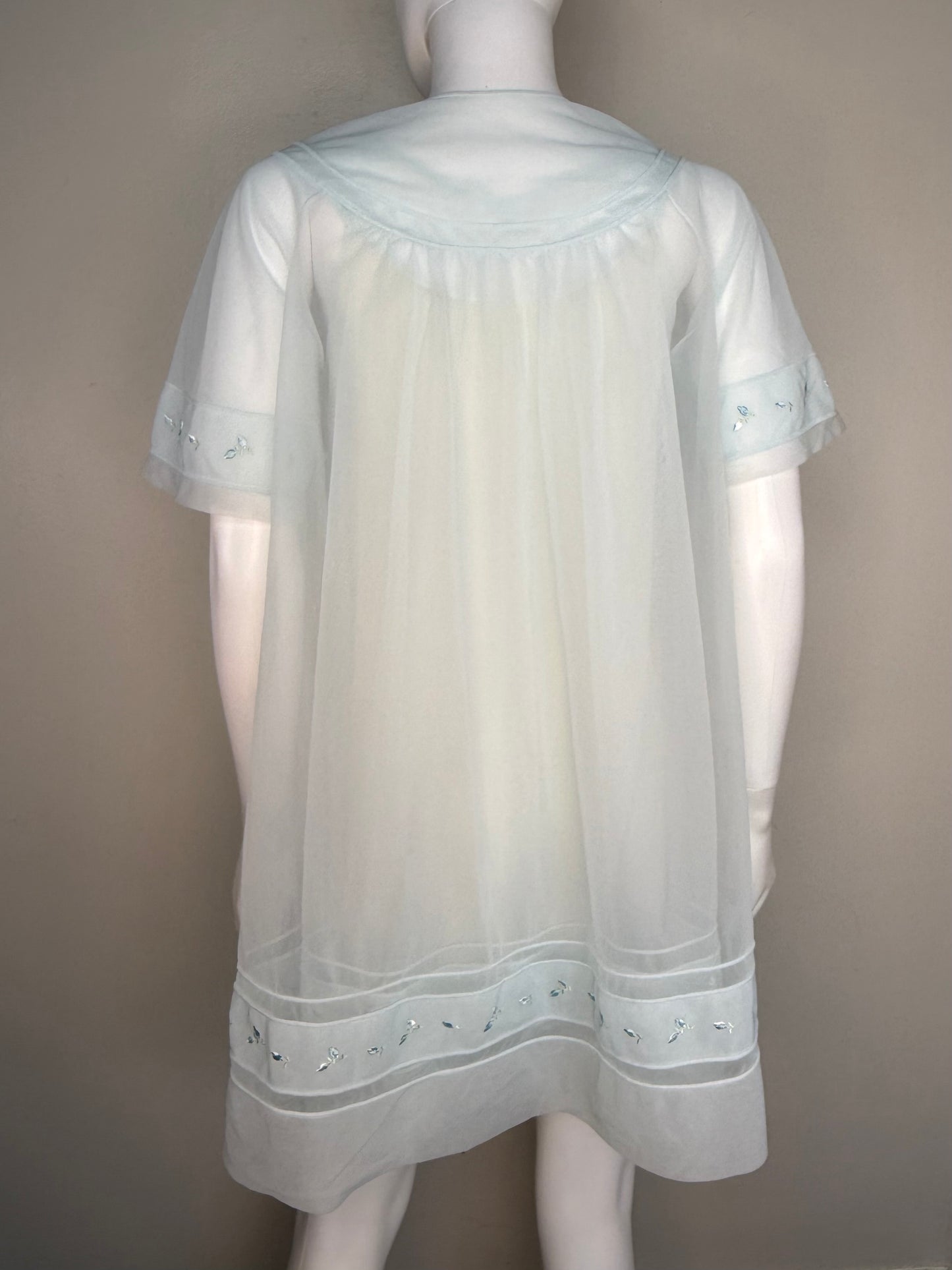 1960s Pale Blue Peignoir Set, Nightgown and Short Sleeve Robe, Shadowline Petite Size XS