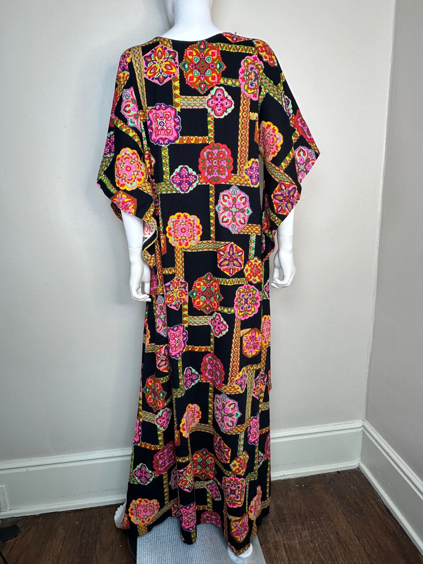 1970s Psychedelic Print Caftan Dress, Size Small-Medium