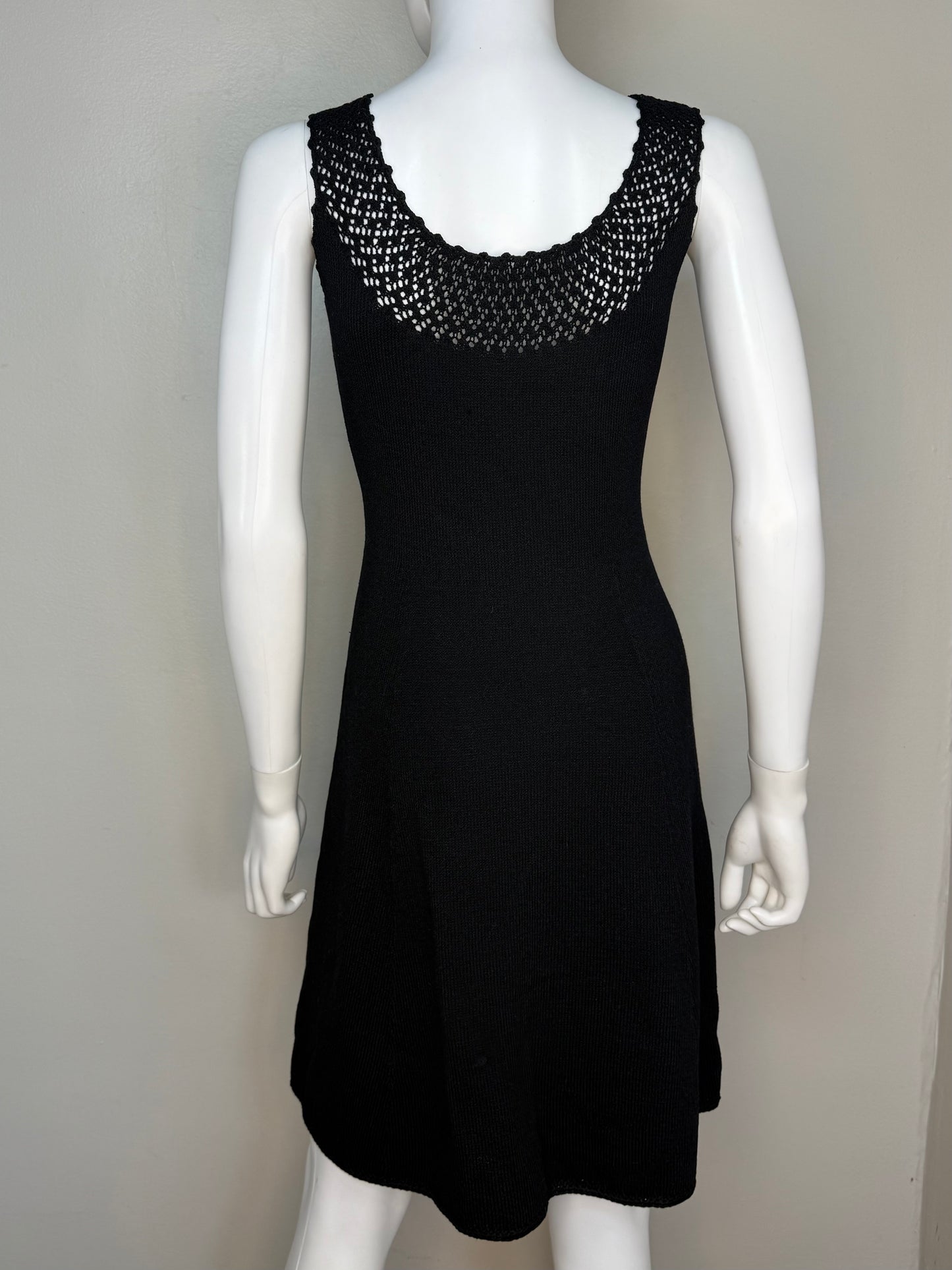 1960s/70s St John Knits Black Sleeveless Sweater Dress and Matching Short Sleeve Cardigan, Size X-Small