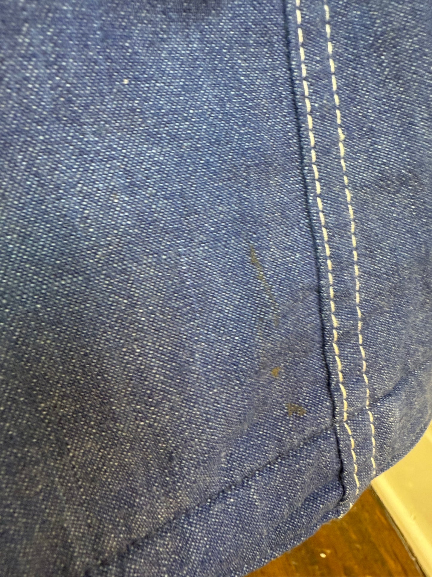 1970s Denim Chore Coat, Blanket Lined Jacket, Ely Size 44, Corduroy Collar