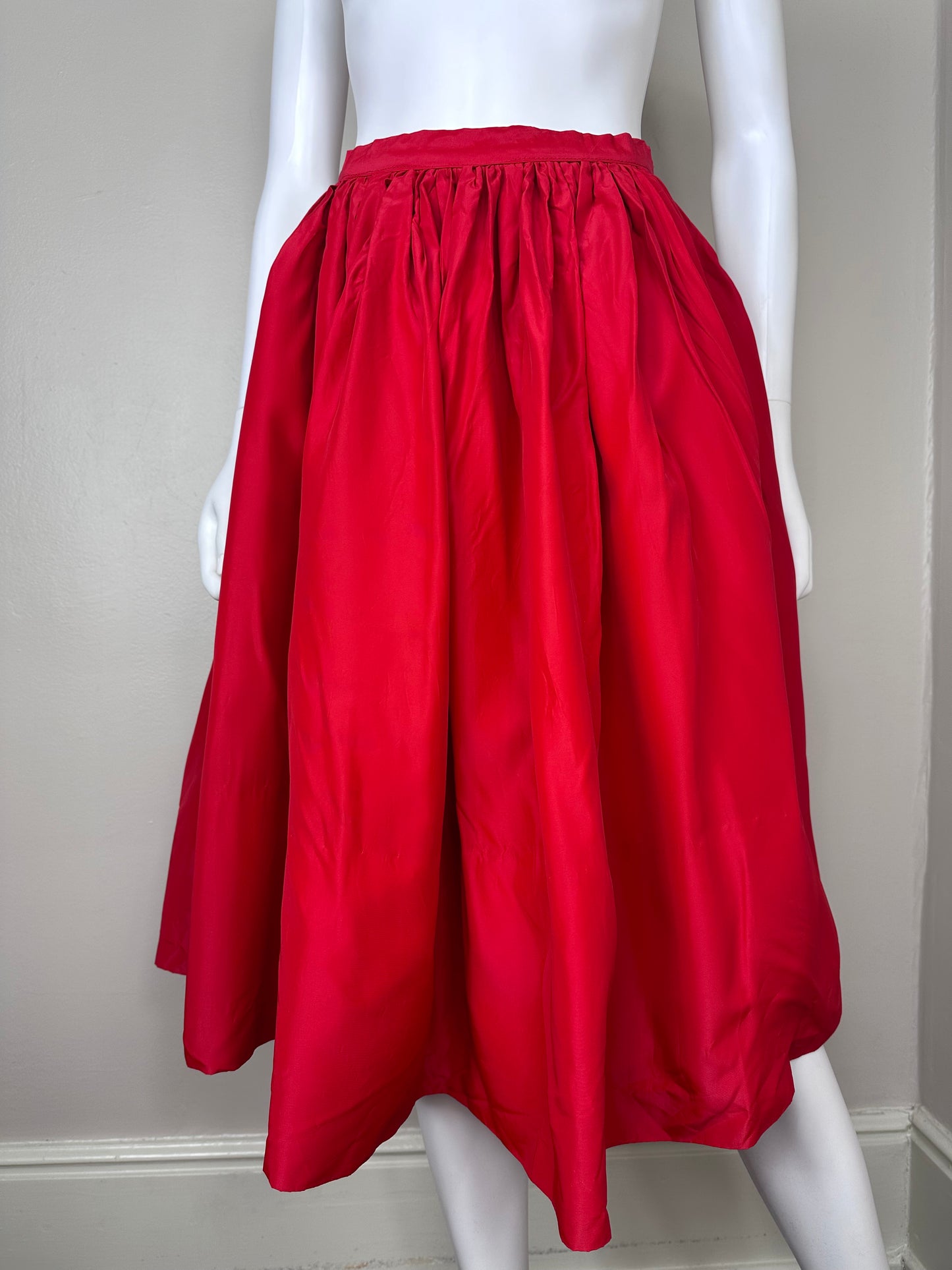 1950s Red Taffeta Skirt, Size XXS