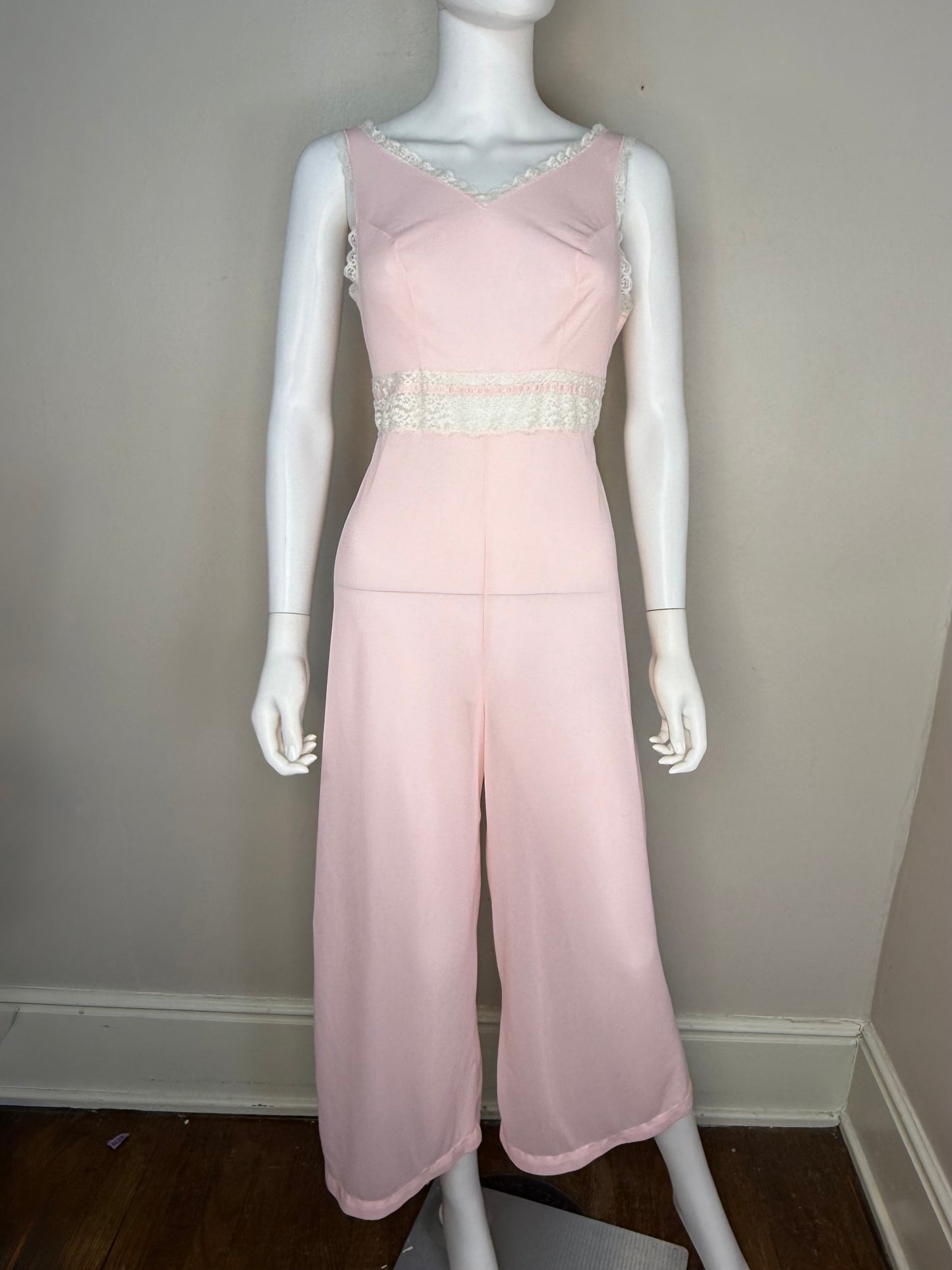 1960s Pastel Pink Lingerie Jumpsuit, Pembrooke Size Small, Loungewear, Pajamas