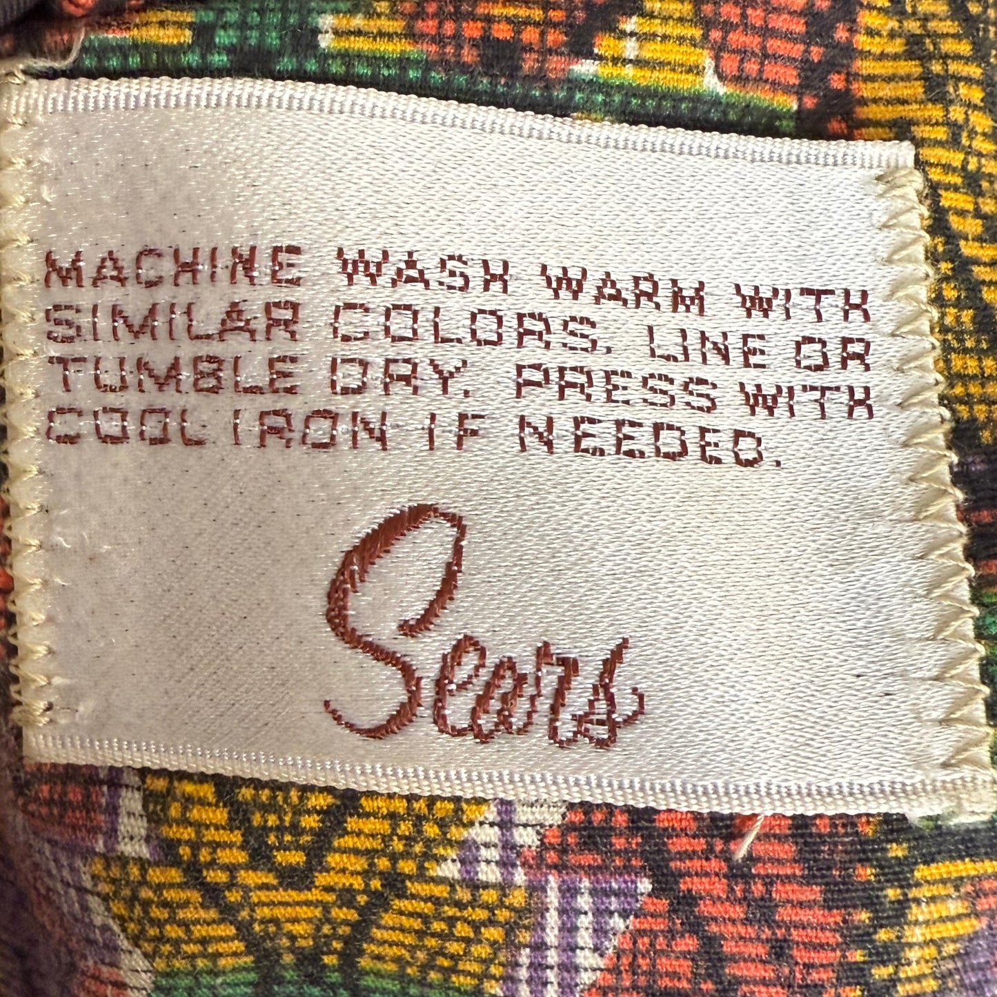 1970s Colorful Aztec Print Trench Coat, Sears Size Large-XL