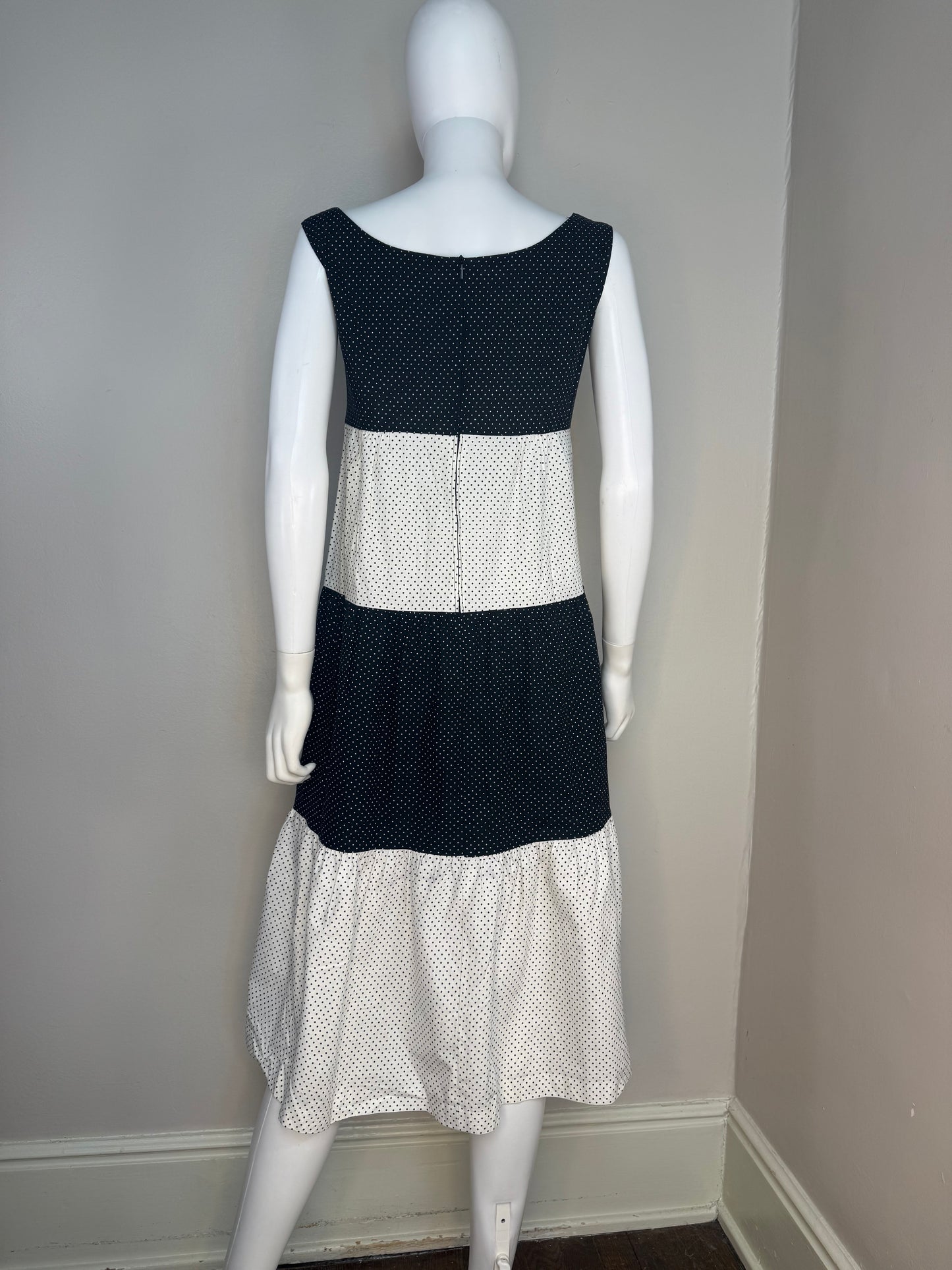 1970s Black and White Dot Sleeveless Dress, Tiklas Finland Size Small, Sundress