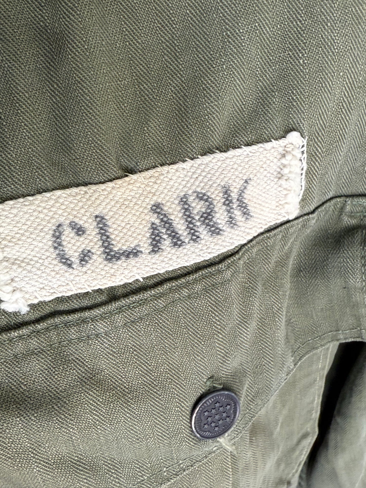 1940s/50s US Air Force HBT Jacket, Herringbone Twill, 13 Star Buttons, Military Shirt Size Small-Medium