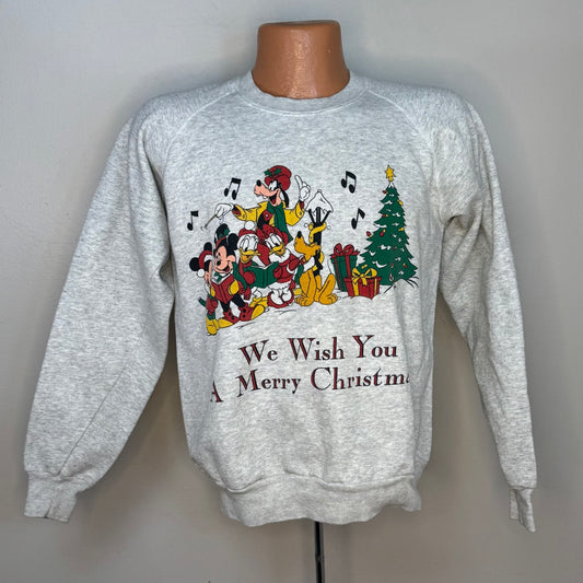 1990s Walt Disney Christmas Sweatshirt, Mickey Unlimited Size M, Mickey Mouse and Friends, We Wish You A Merry Christmas
