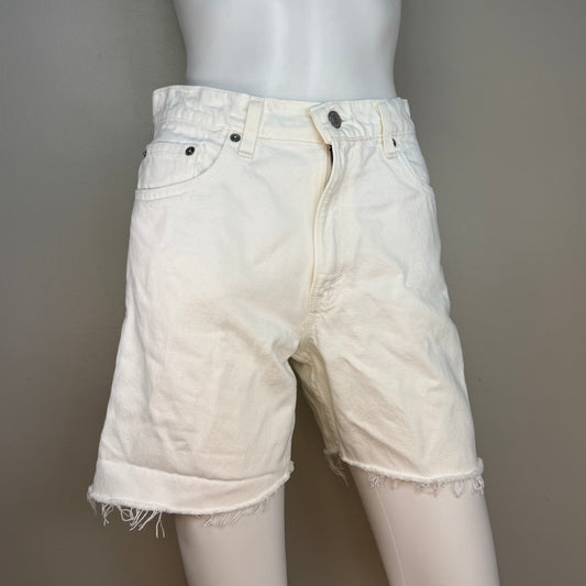 1990s Women's White Denim Cut Off Shorts, Levi’s 550, 28" Waist
