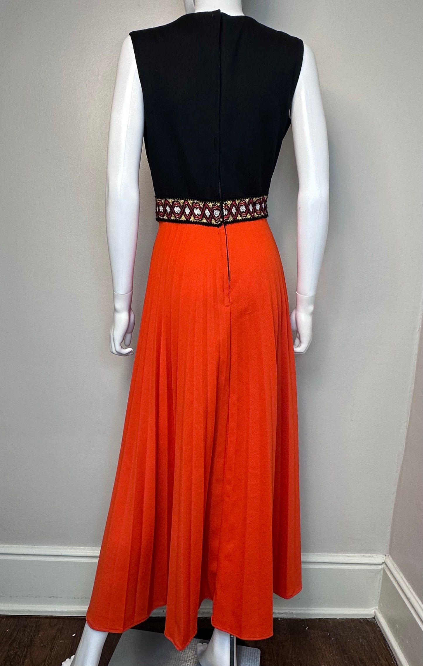 1970s Black and Orange Maxi Dress, Size Small-Medium, Halloween