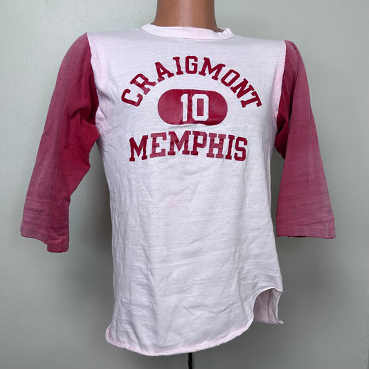 1970s Craigmont Memphis Two Tone T-Shirt, Champion Blue Bar Baseball Tee Size Small/Medium, Distressed