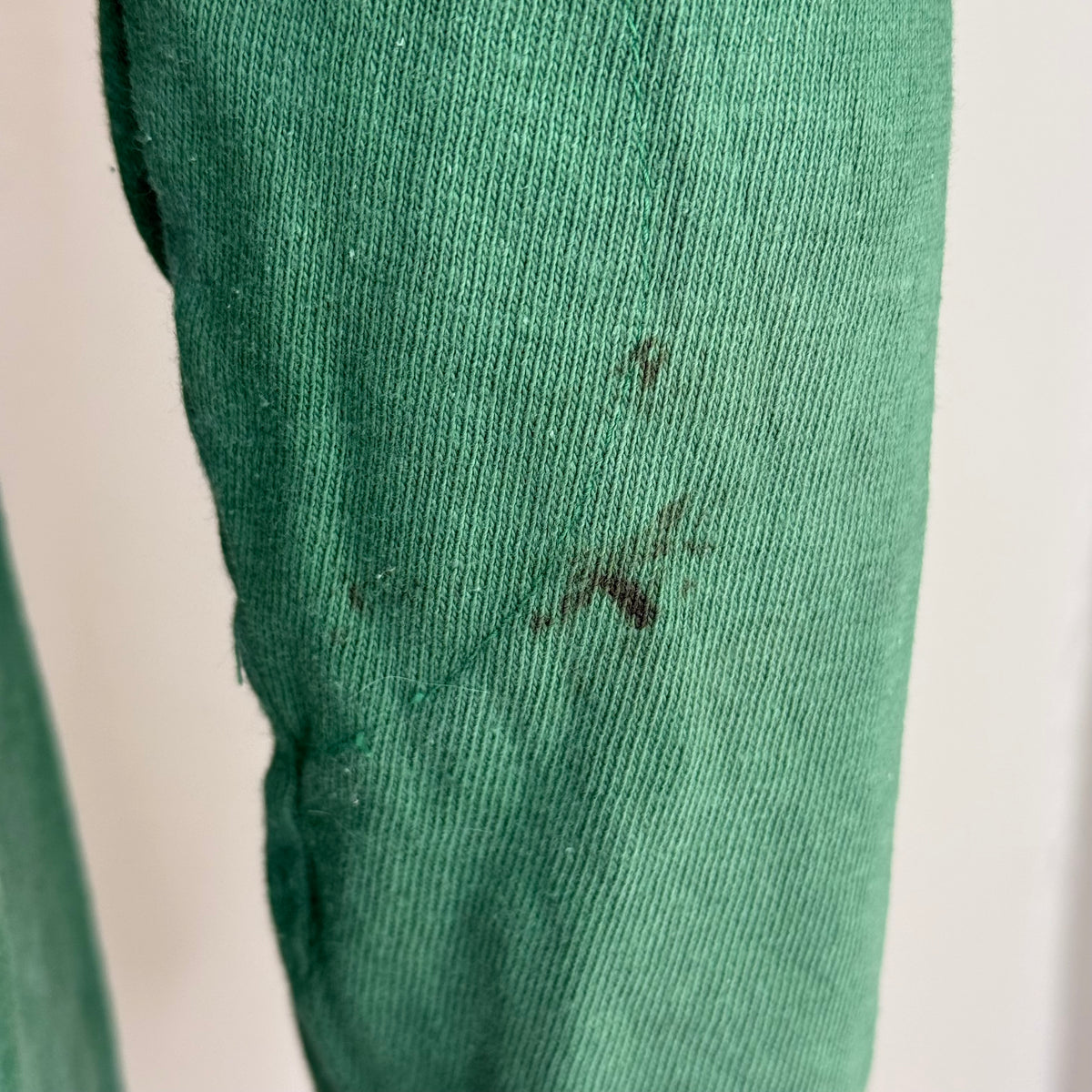 1940s Green Cotton Jersey T-Shirt, Central High Memphis AA, Champion Knitwear Company Running Man Size Medium, Distressed